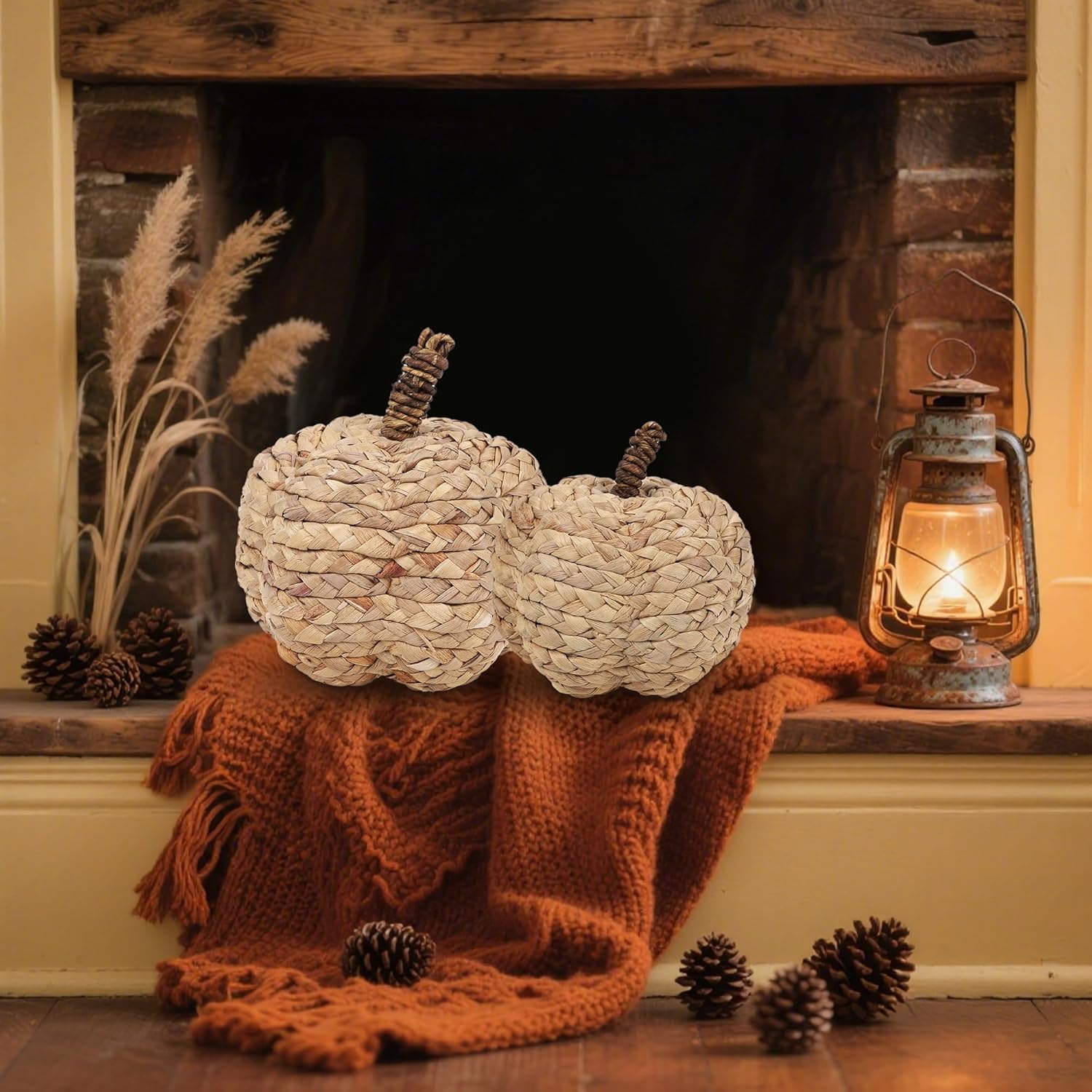 Winemana 2 Pack Beige Woven Pumpkin Decorations