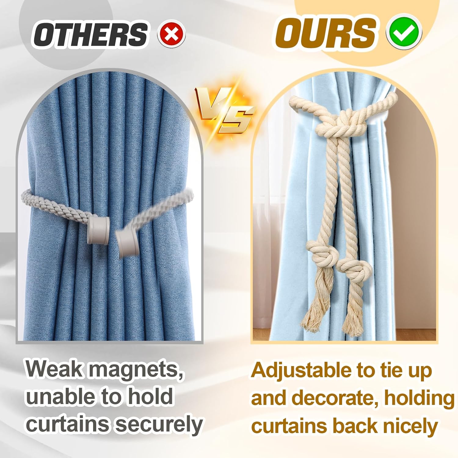 8 Pcs Hand Woven Curtain Tiebacks No Drilling