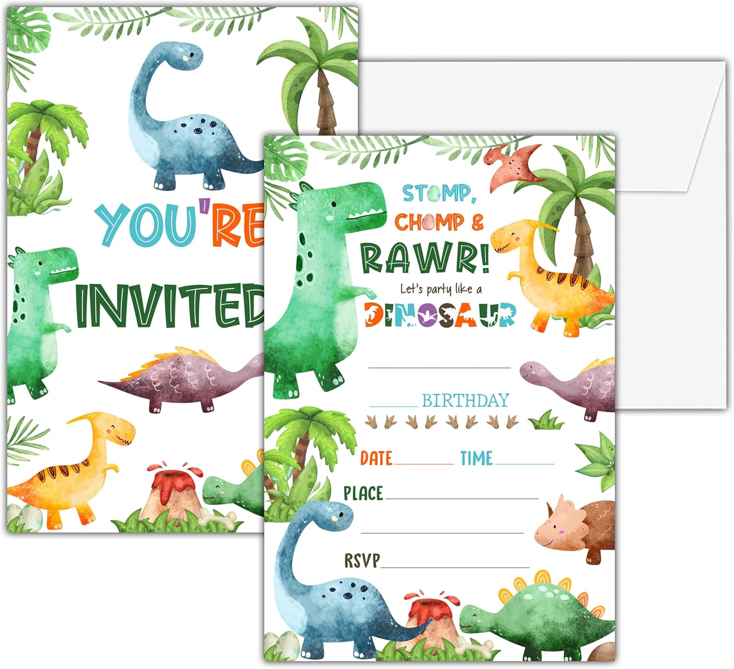 Dinosaur Birthday Invitations 25 Double Sided Cards with Envelopes