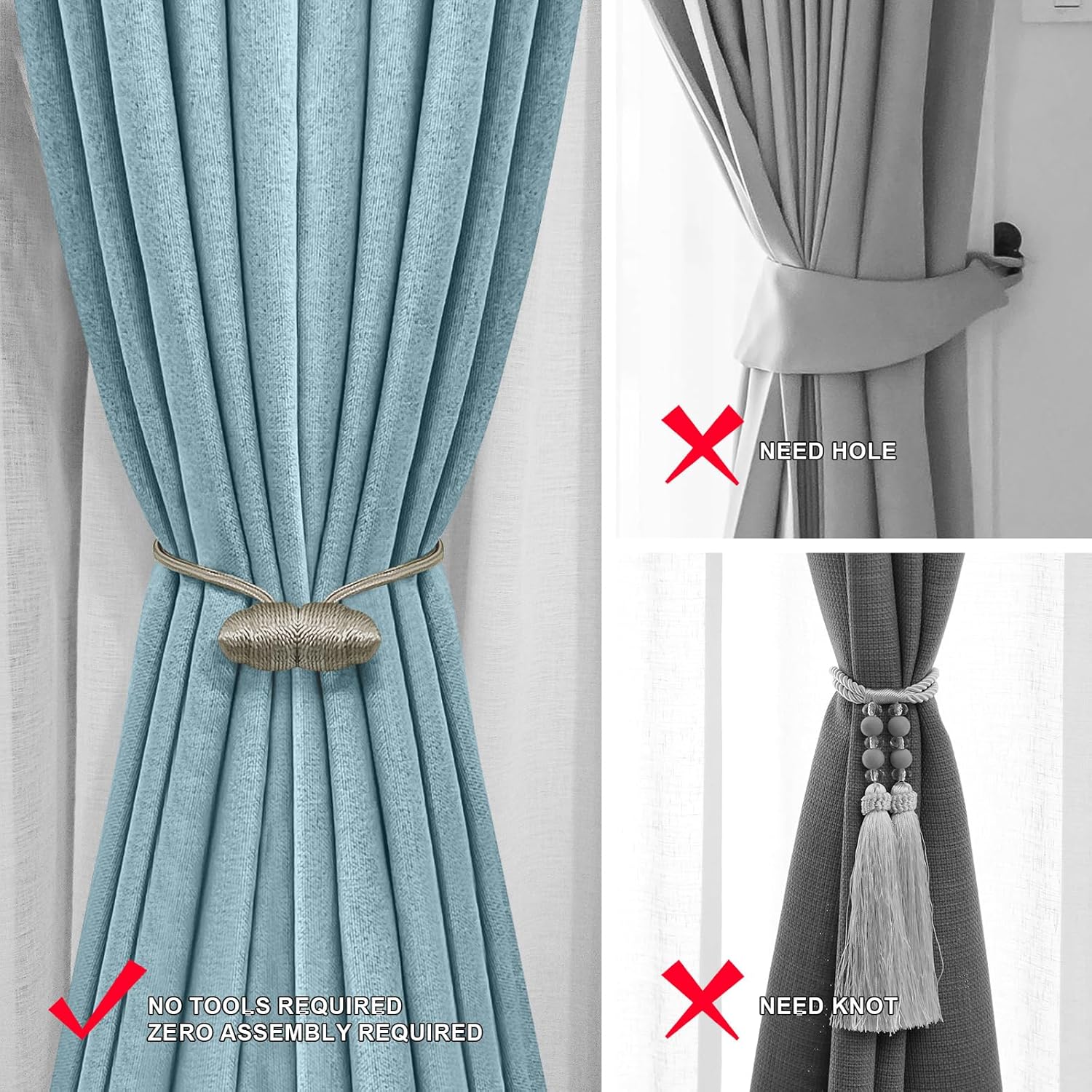 Tifanso Beige Magnetic Curtain Holdbacks - 4pcs Set