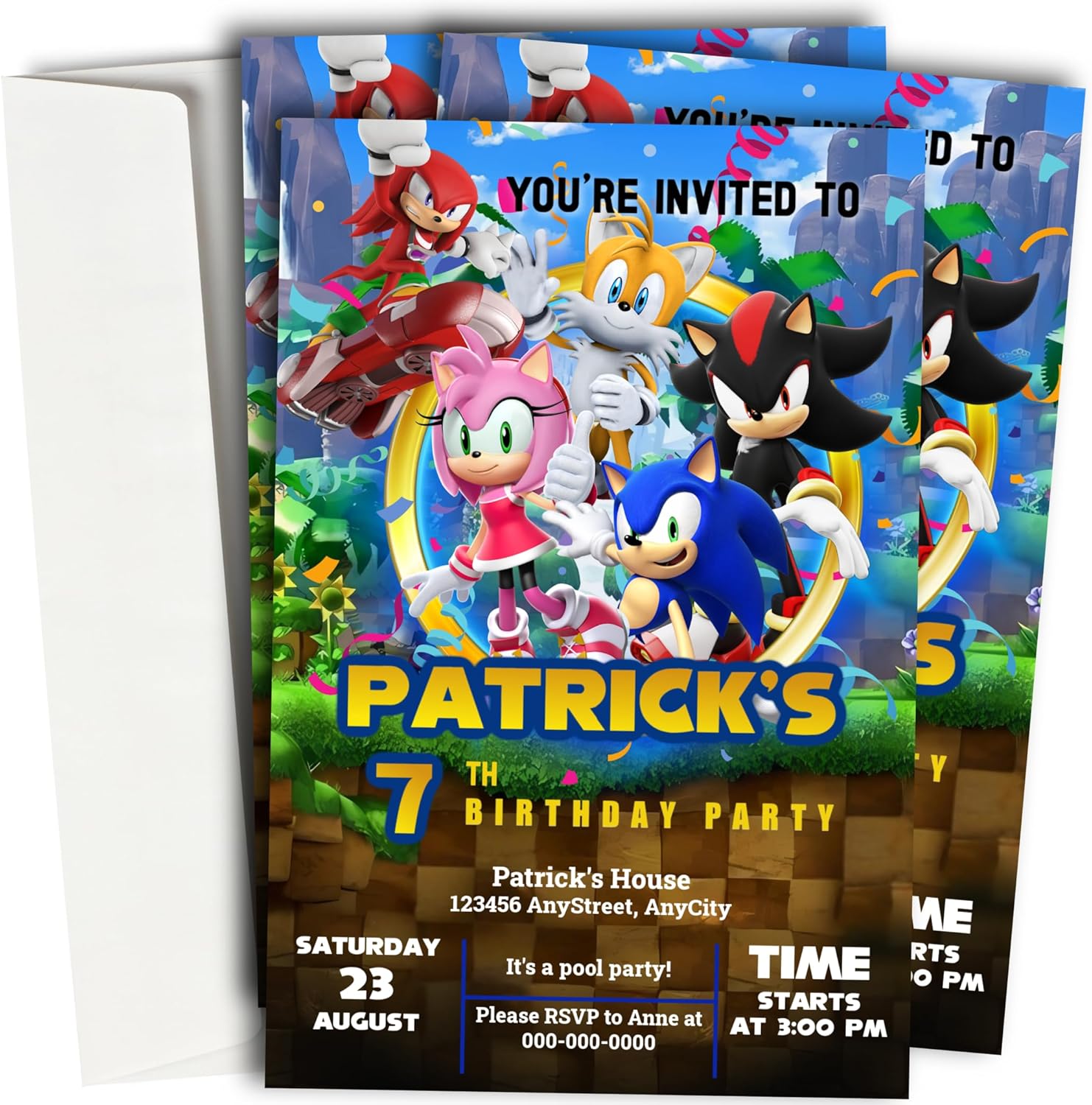 Sonic Birthday Invitations with Envelopes 4x6 Inches