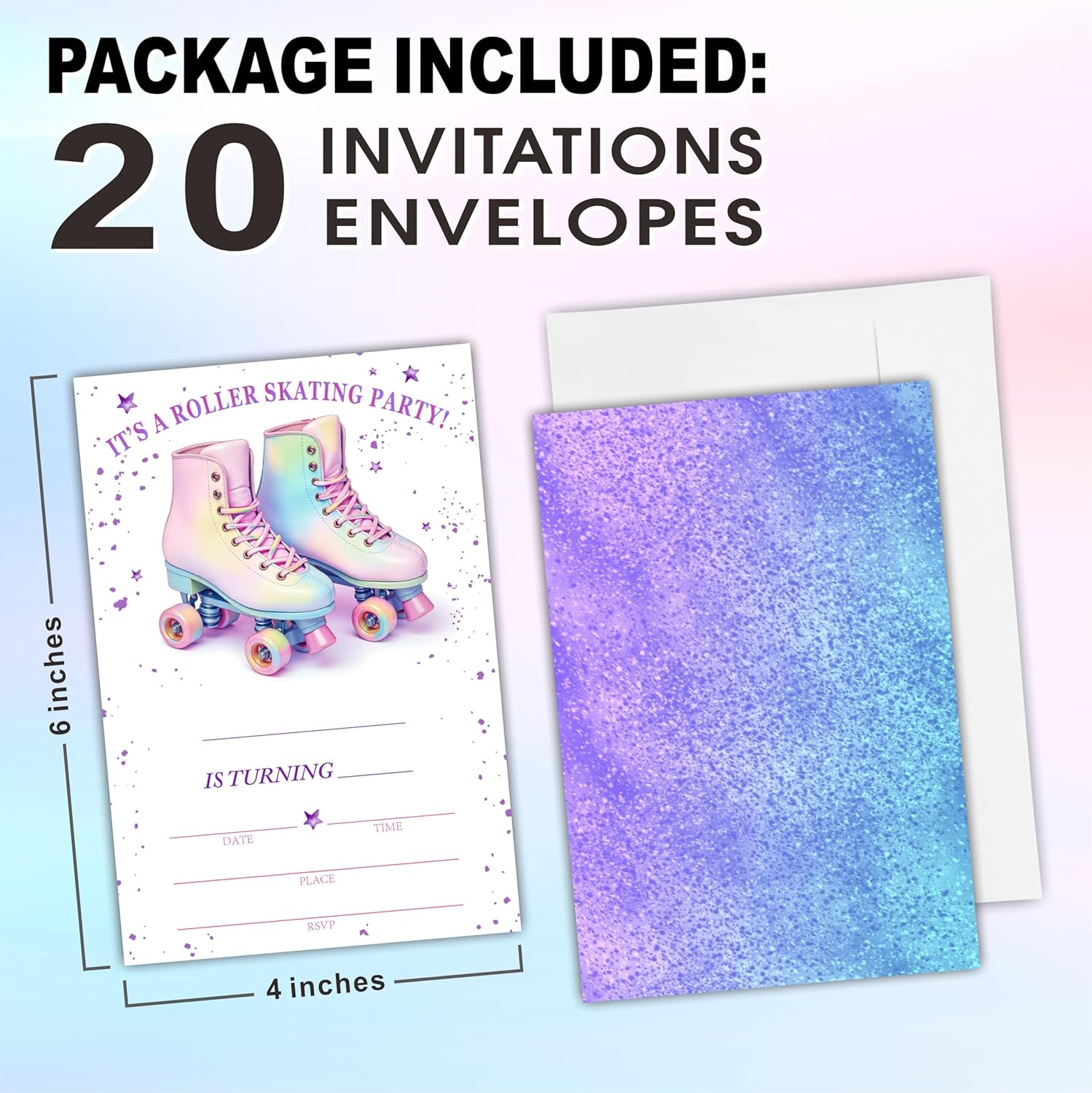Roller Skating Birthday Invites With Envelopes - Pink Roller Skates 20 Pcs