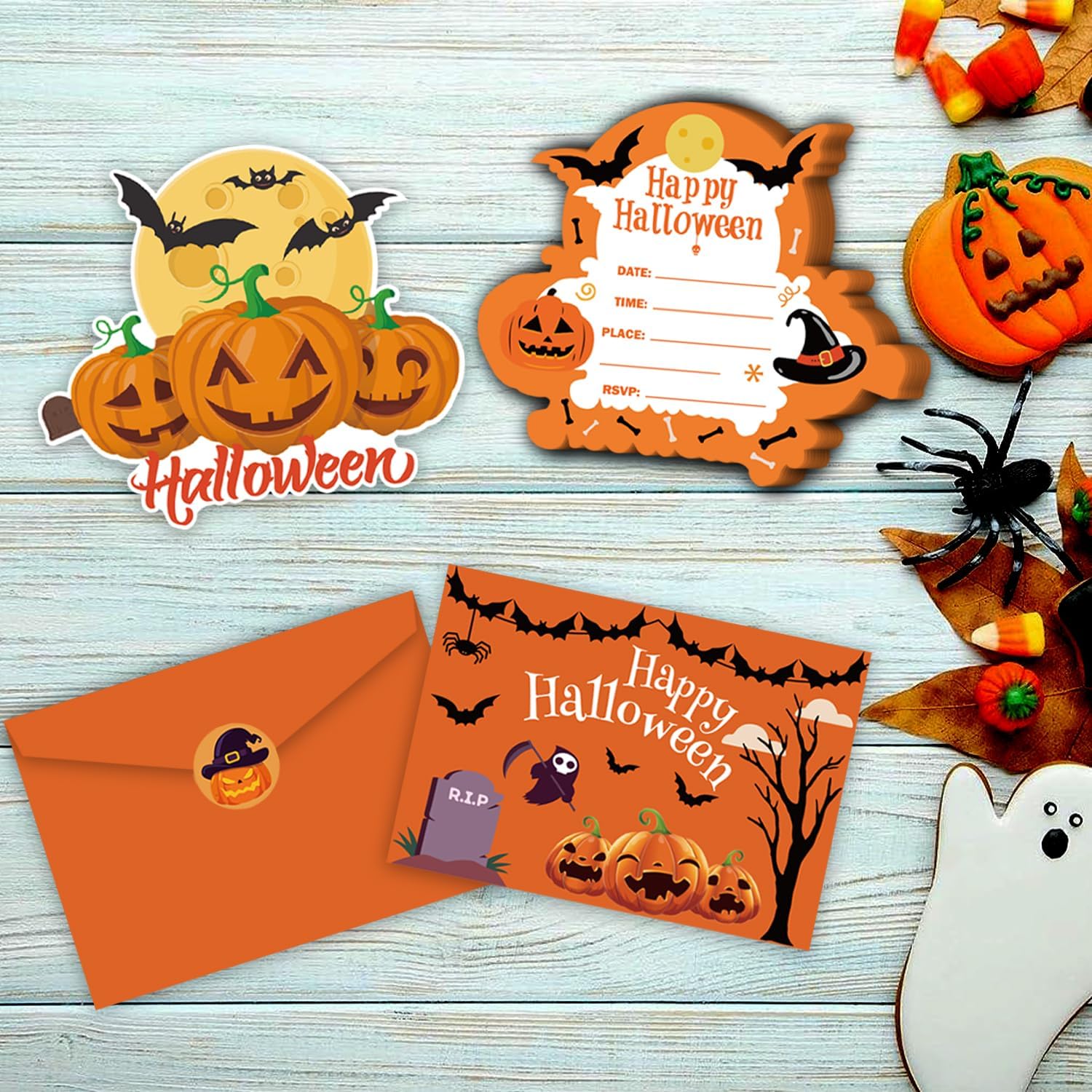 20 Halloween Party Invitations with Envelopes and Stickers