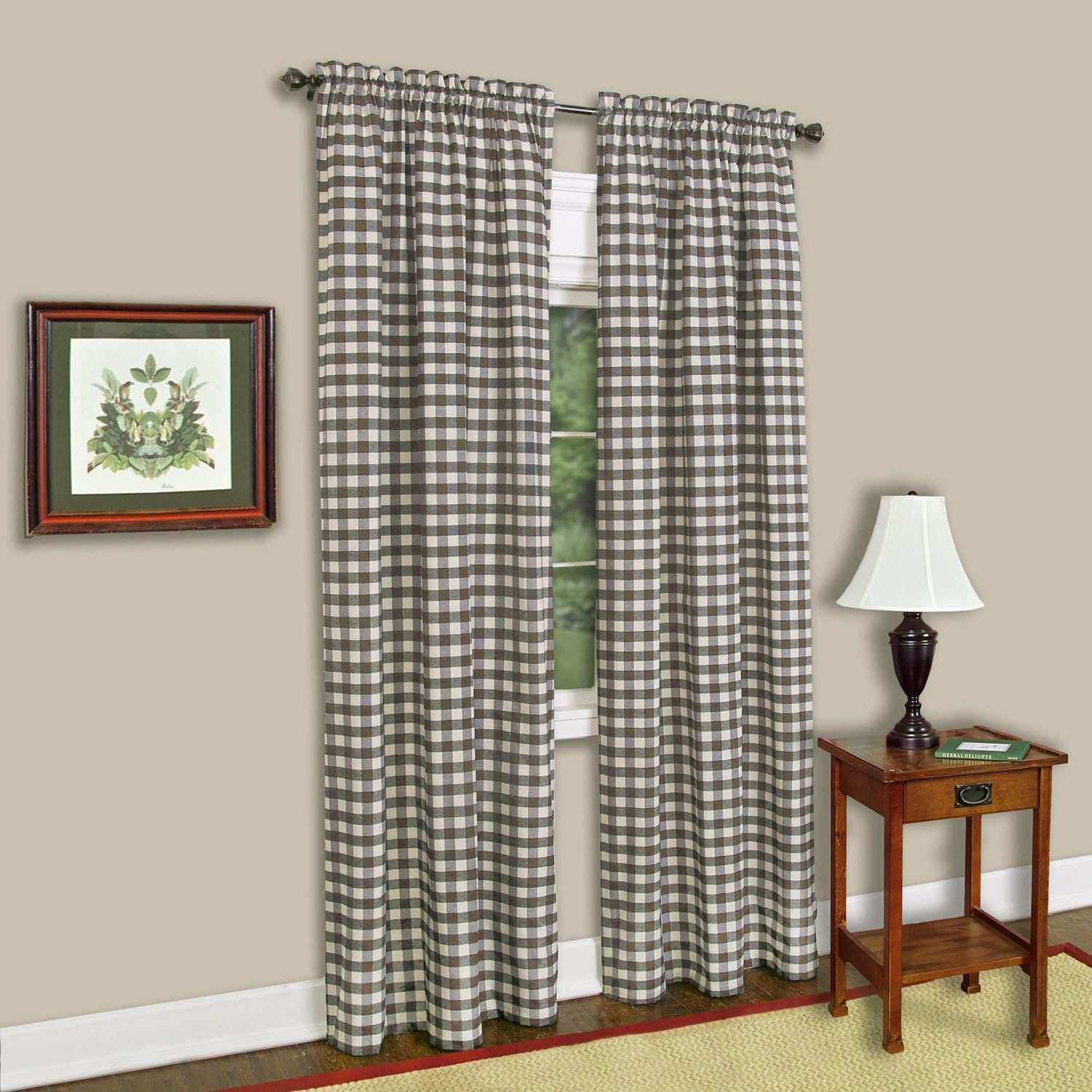 ACHIM Buffalo Check Panel Curtains - Taupe Ivory Plaid 42x84 Inches