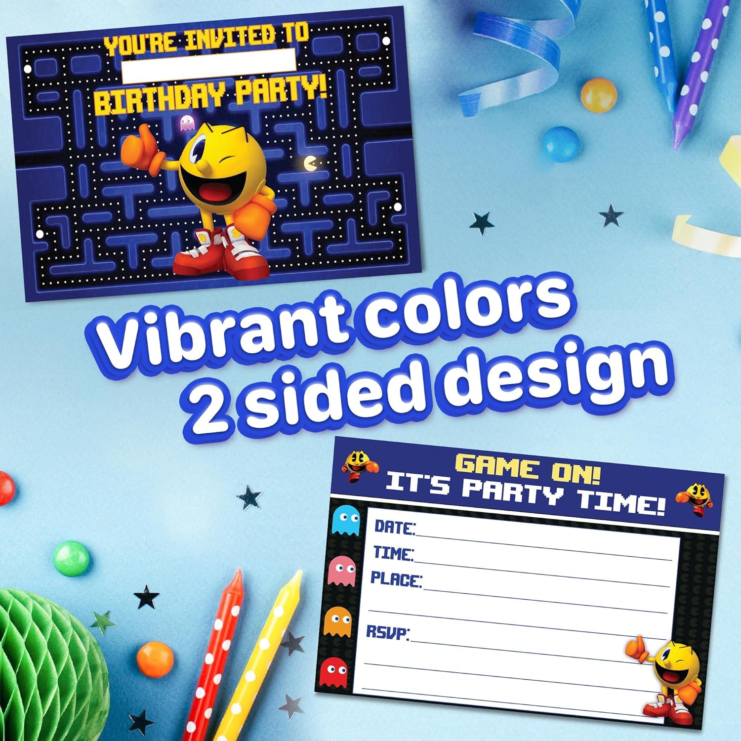 Set of 20 Retro Game Birthday Invites with Envelopes