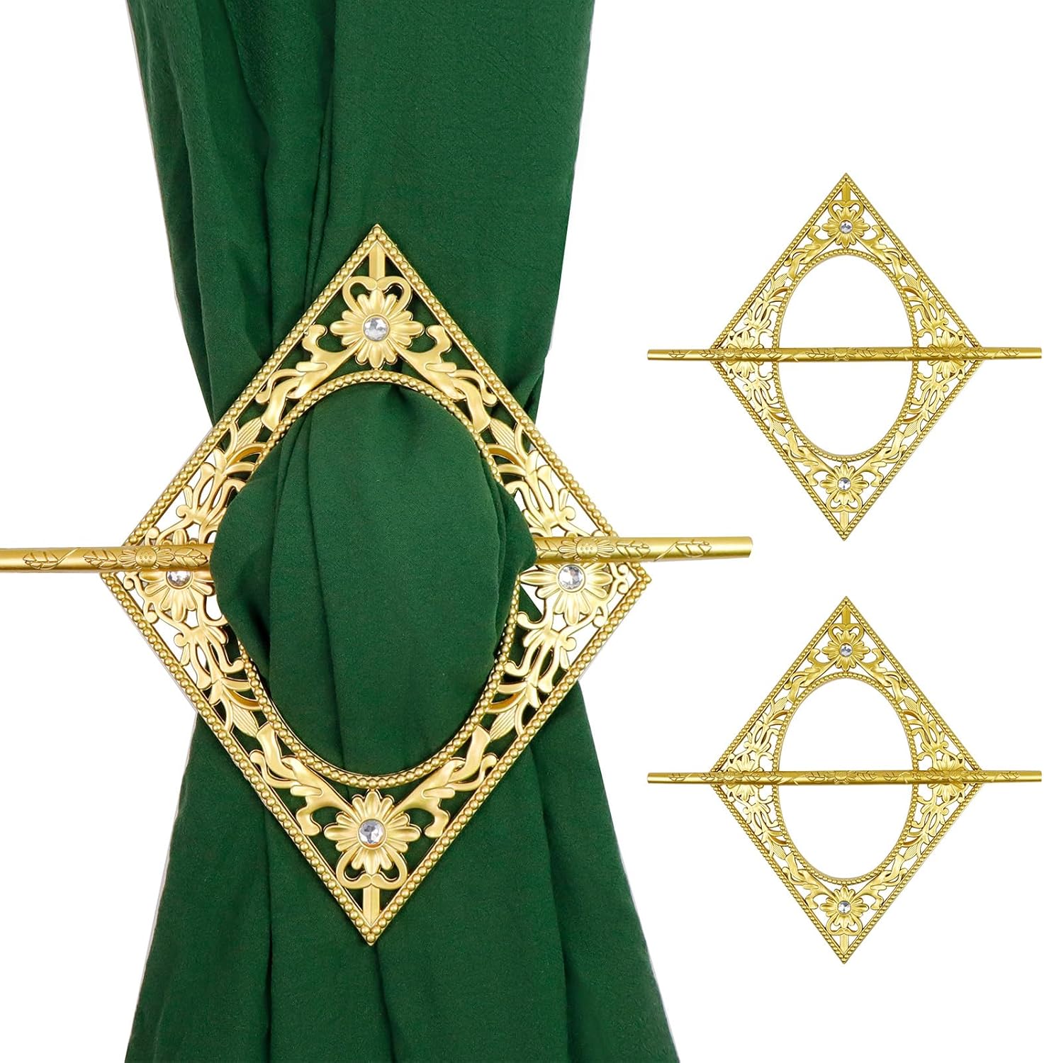 2 Pack Rhombic Gold Curtain Holdbacks with Fixed Rods