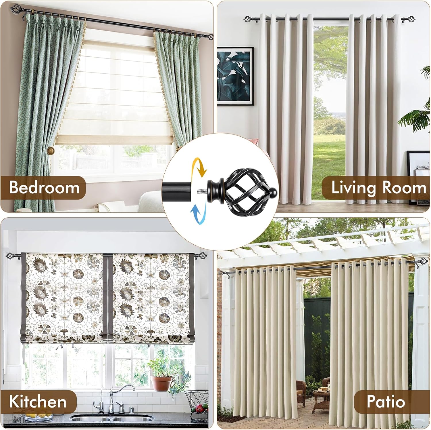 KAMANINA Black Adjustable Curtain Rod 32-58 Inch