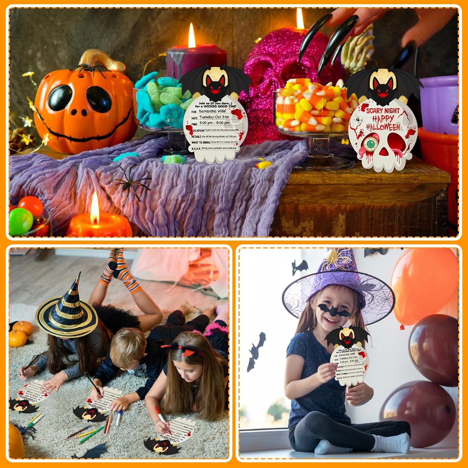 WhatSign Halloween Party Invitations Cards 12PCS Scary Bat with Envelopes