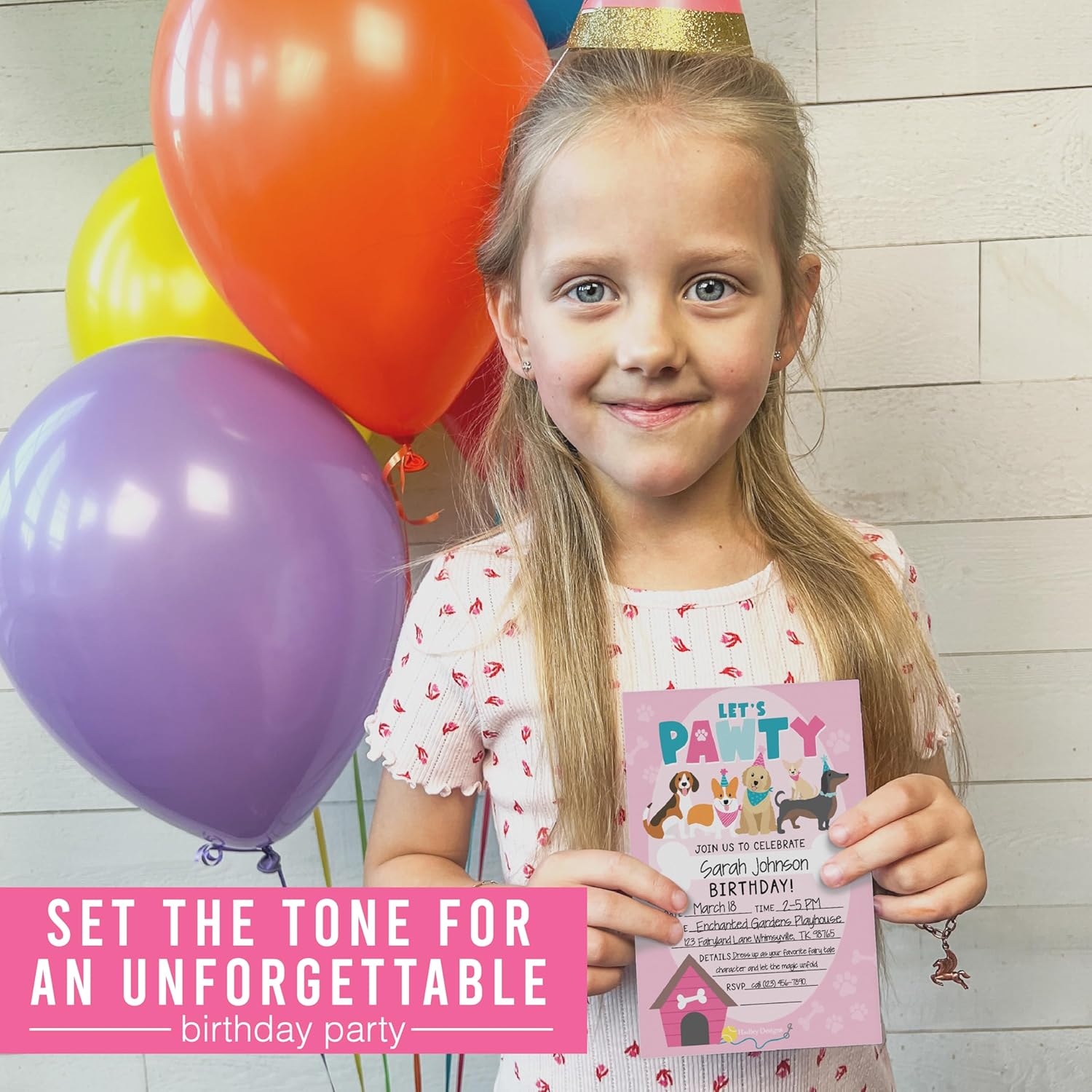 Hadley Designs 15 Dog Themed Birthday Invitations for Girls