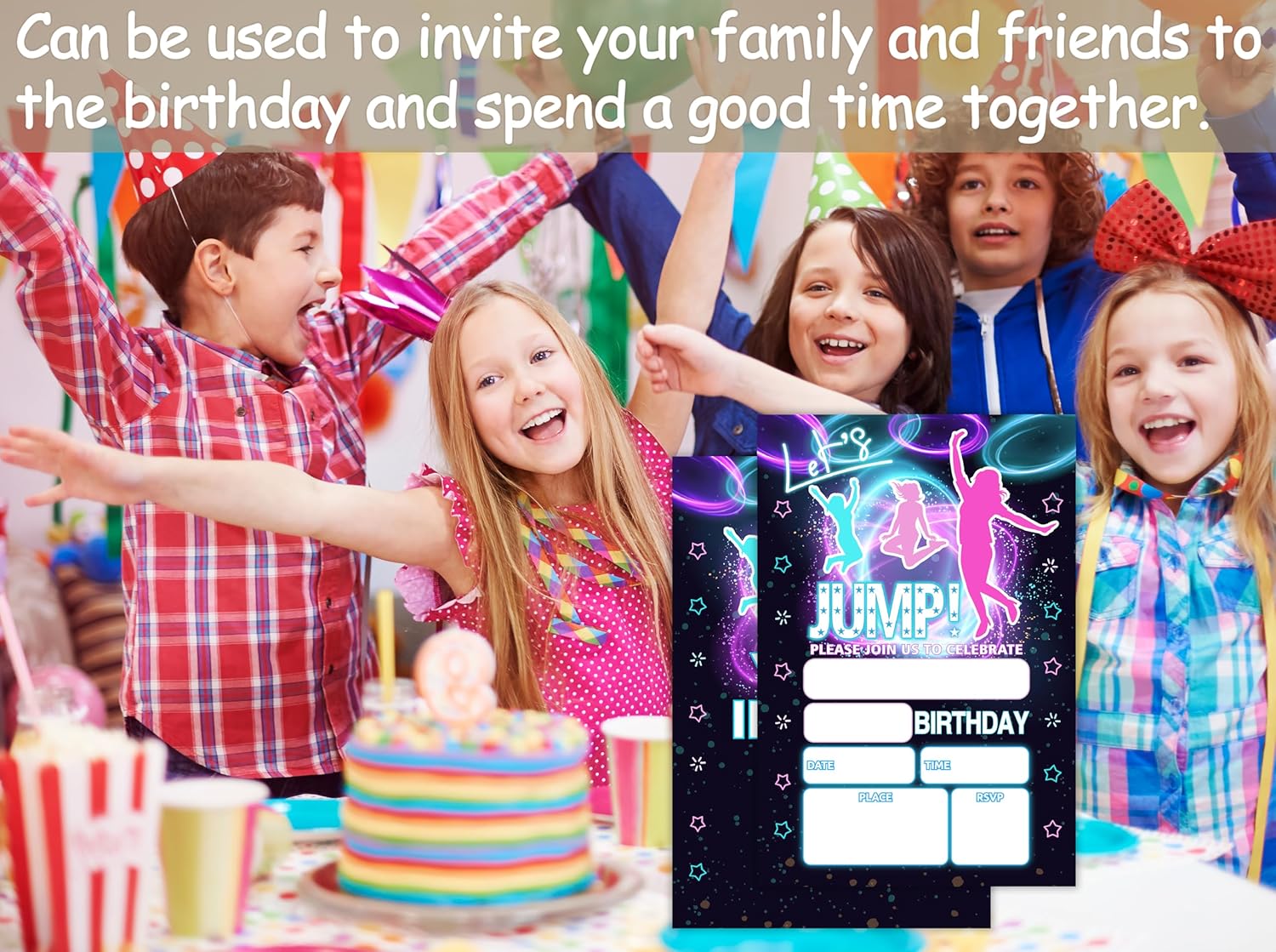 Neon Glow Jump Birthday Invitations With Envelopes