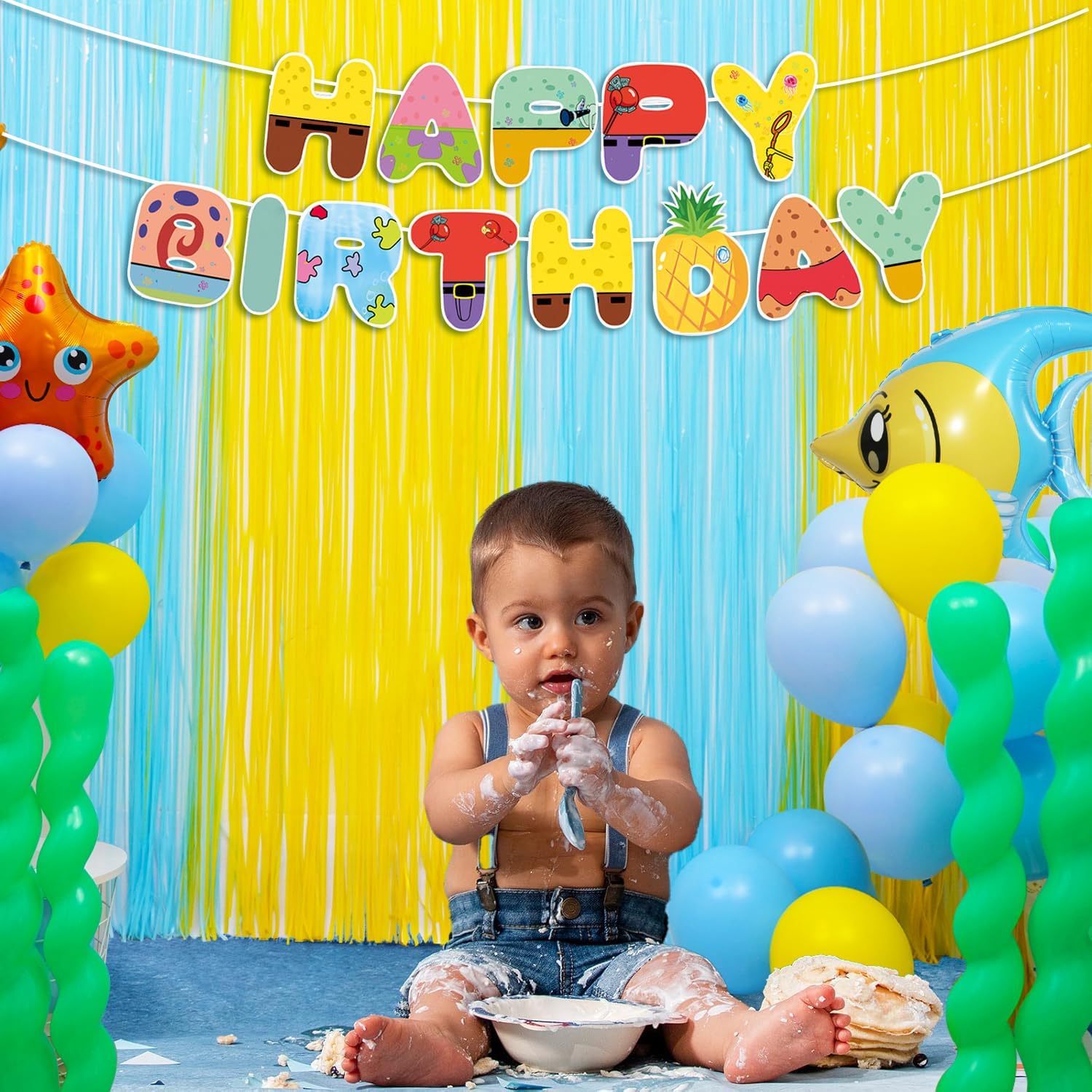 Sponge Birthday Party Decorations 2 Pack Foil Fringe Curtains