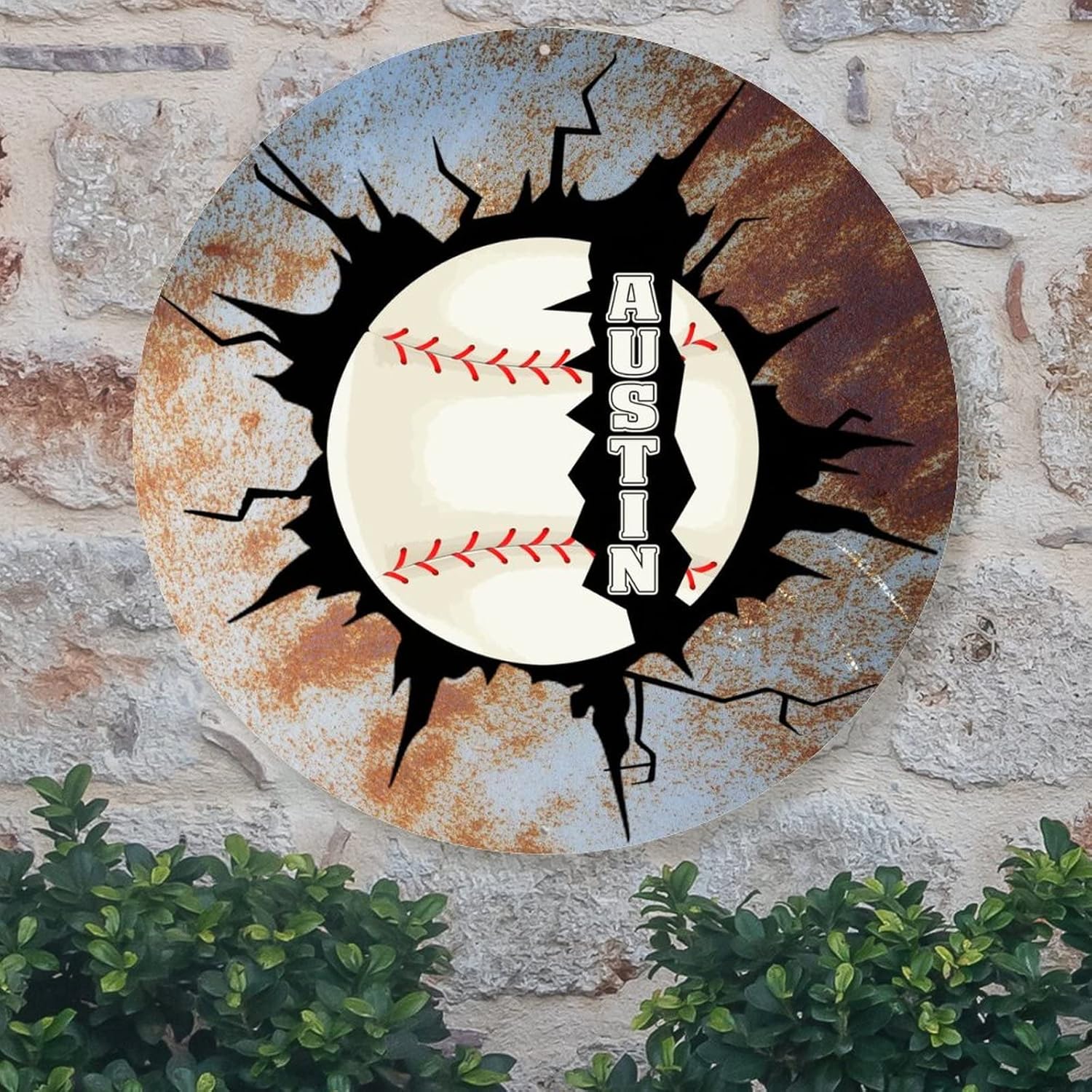 Burst Ball Baseball Welcome Door Sign Metal Wall Art