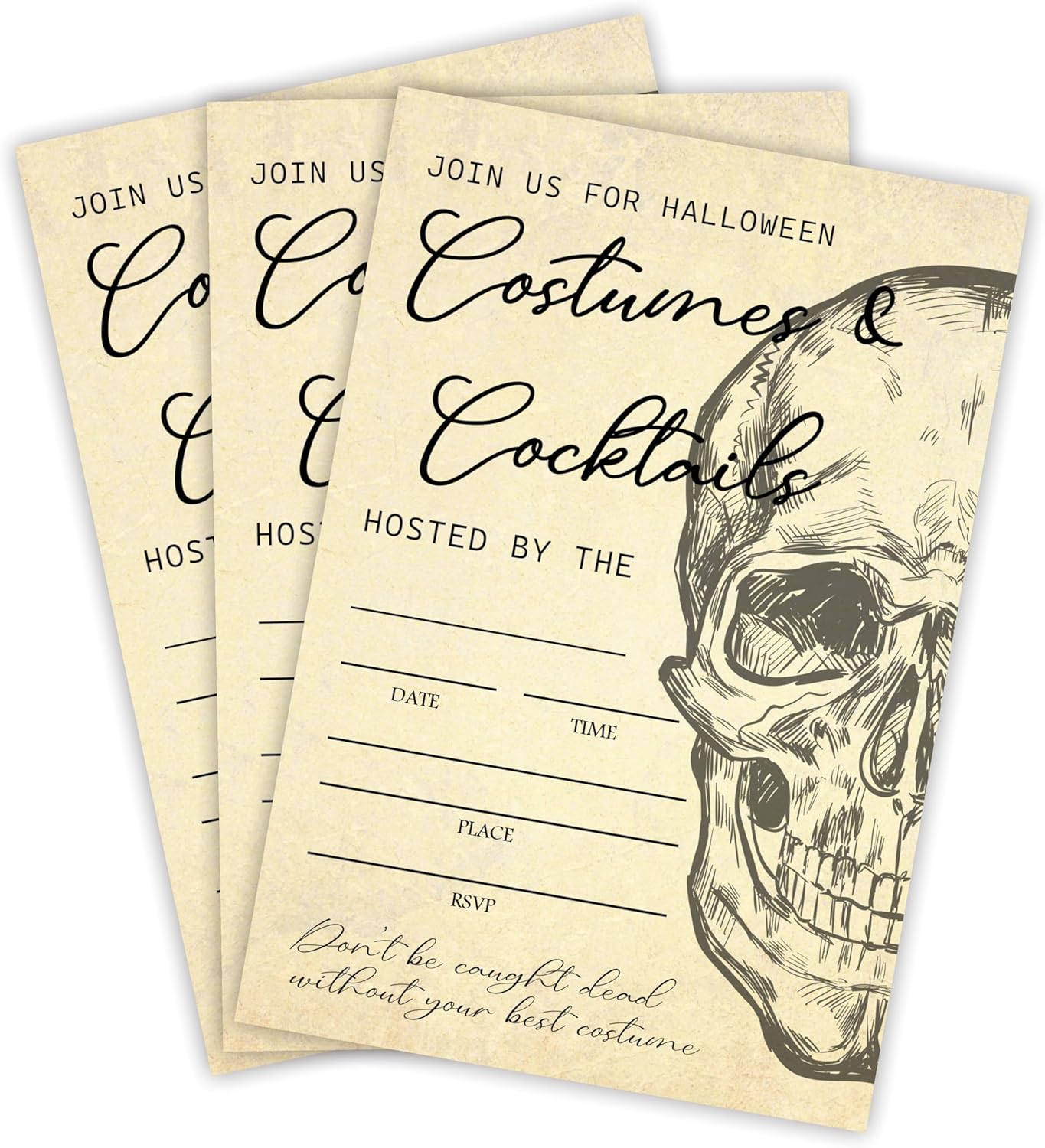 Halloween Party Invitations With Envelopes - Retro Skulls Design - 20 Set
