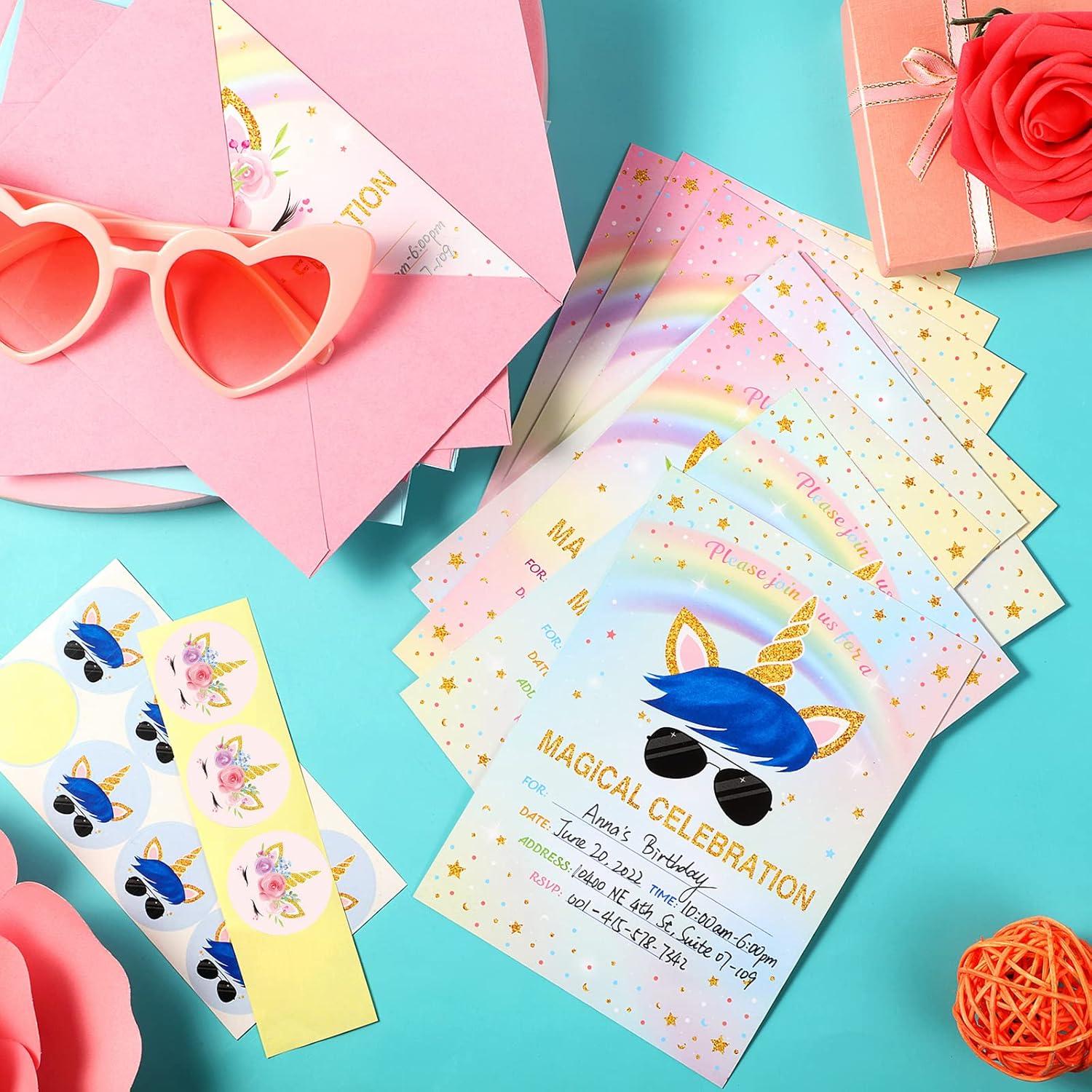 Tallew Unicorn Party Invitation Set 24pcs