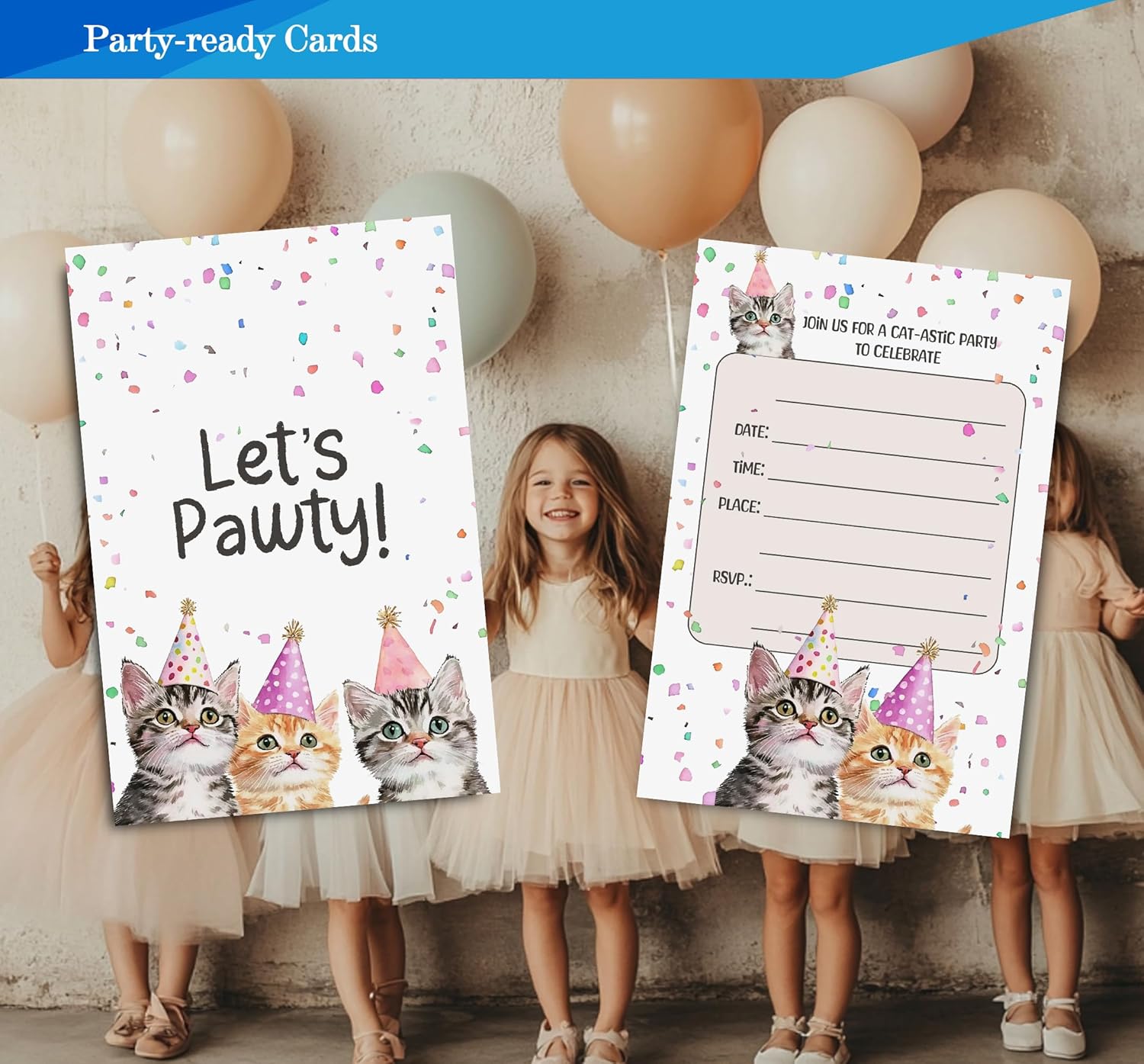 Cat Birthday Invitations 4x6 Inches 30 Sets with Envelopes