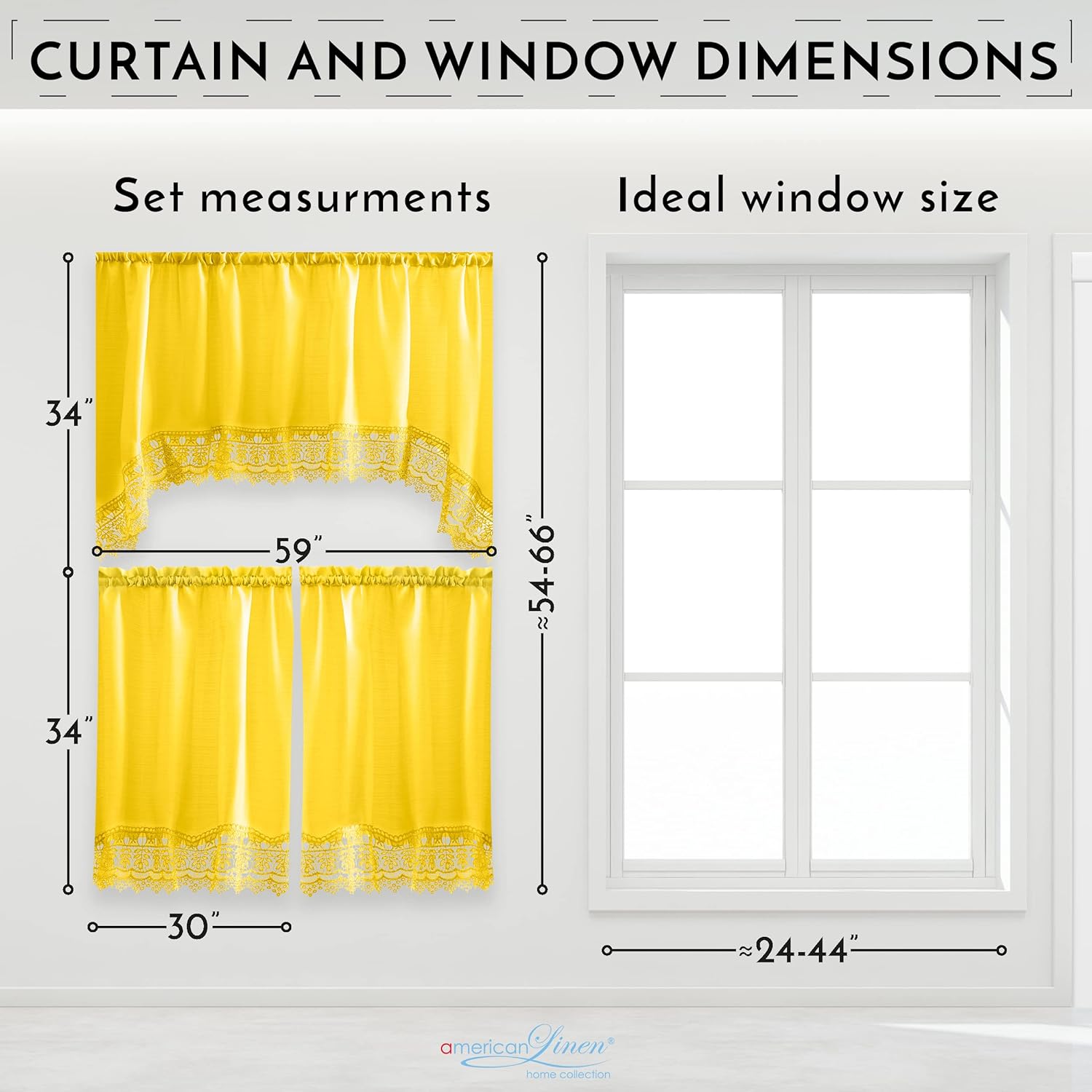 American Linen Caf Curtains with Valance and Embroidered Border