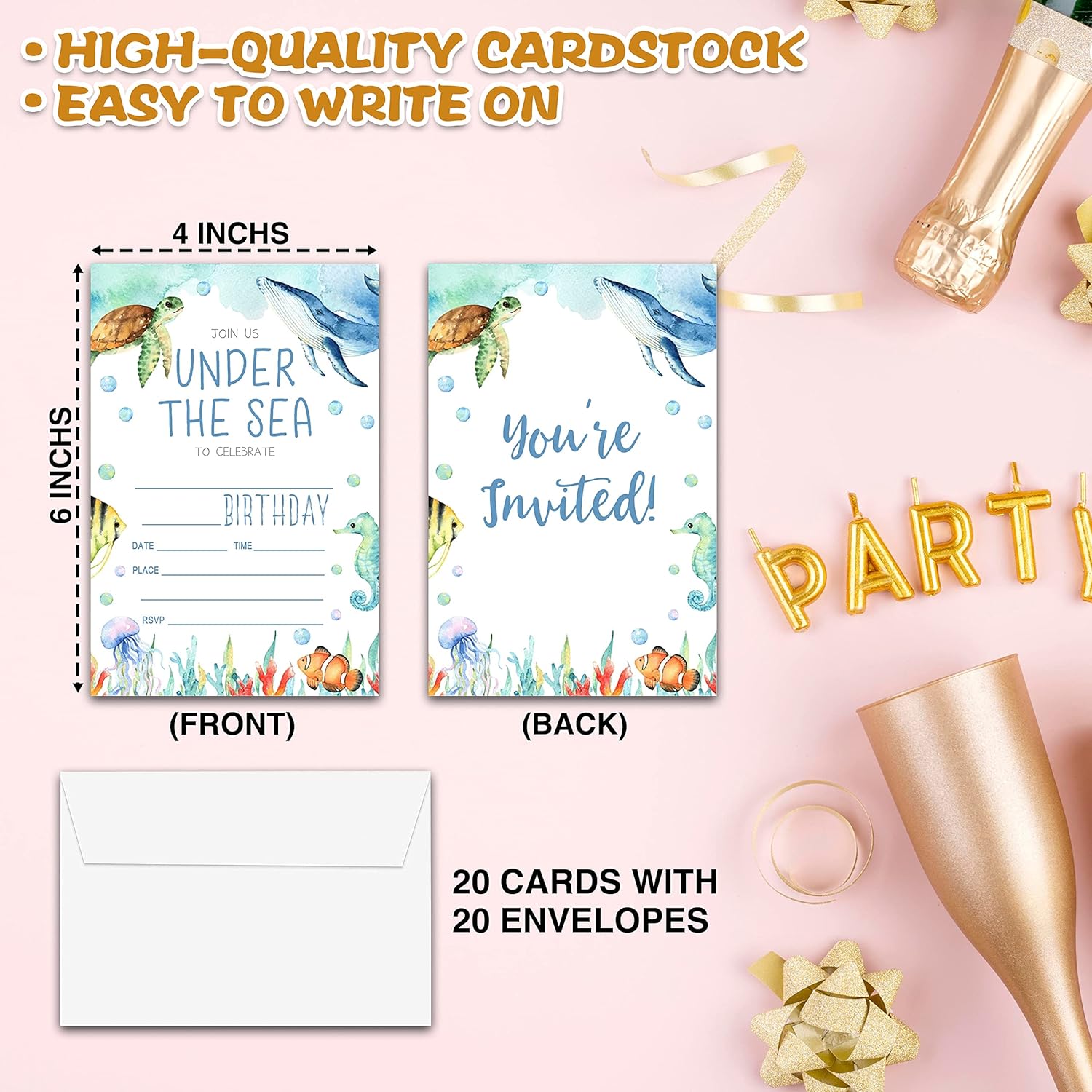 Under the Sea Birthday Invitations with Envelopes