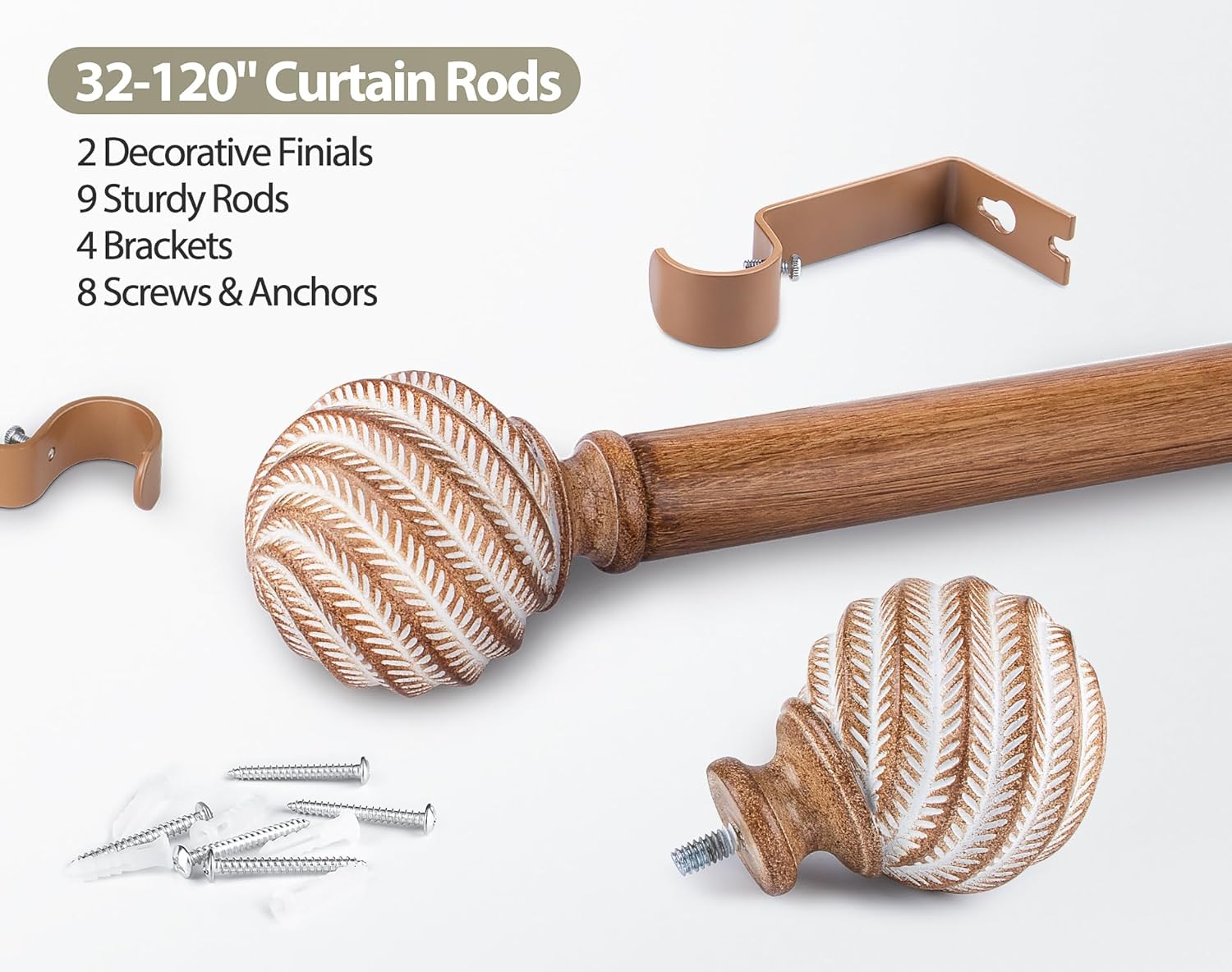 Wood Grain Curtain Rod 32-120 Inches Boho Style
