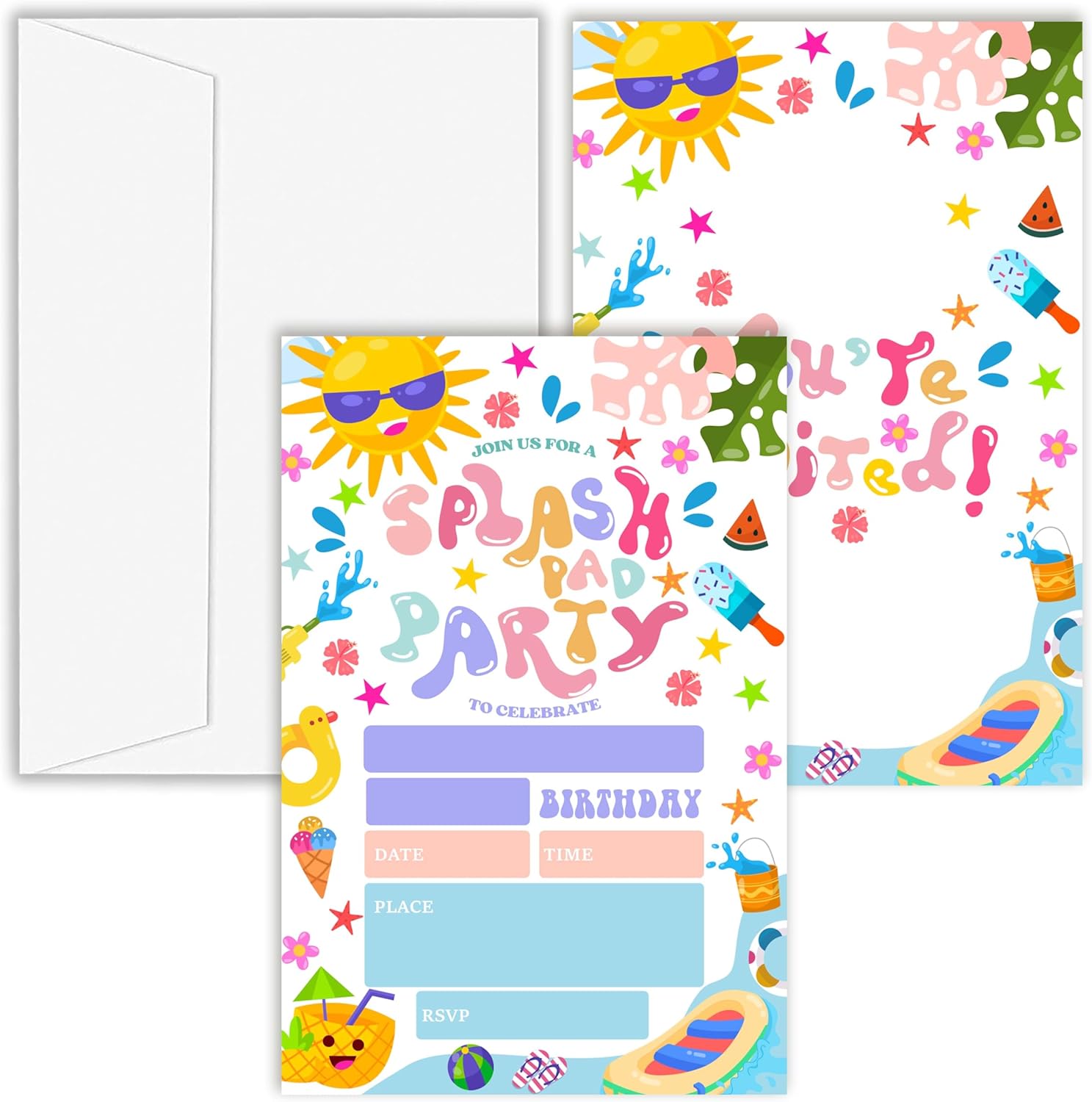OXRUN Splash Birthday Invitations Set of 20 with Envelopes