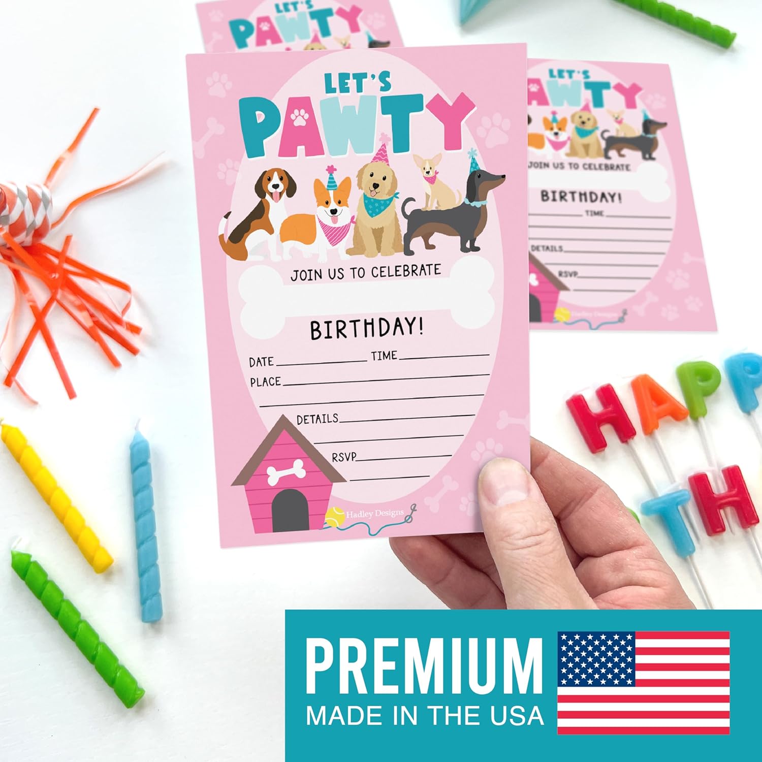 Hadley Designs 15 Dog Themed Birthday Invitations for Girls