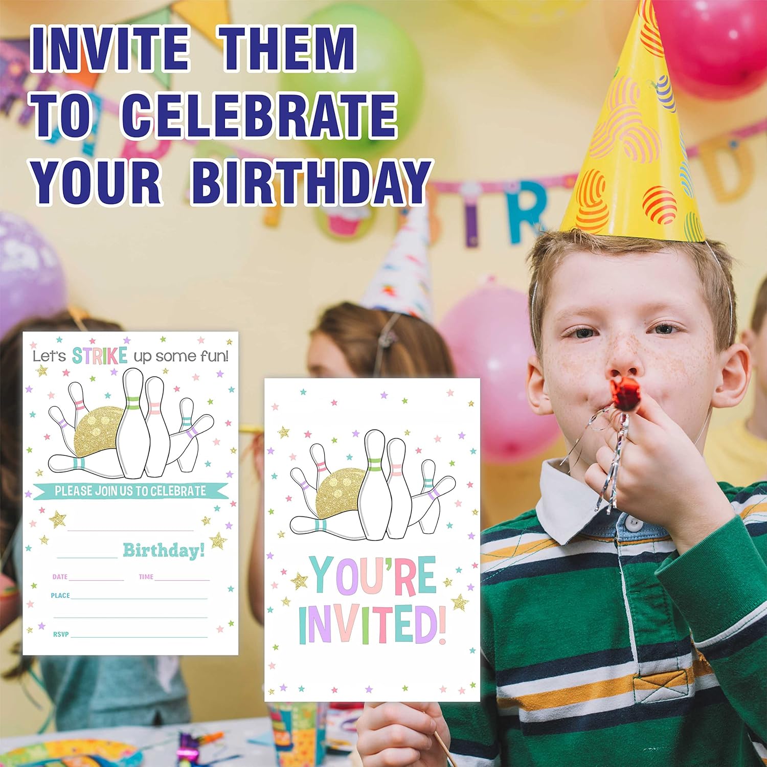 Bowling Party Invitation Cards Set 20 With Envelopes