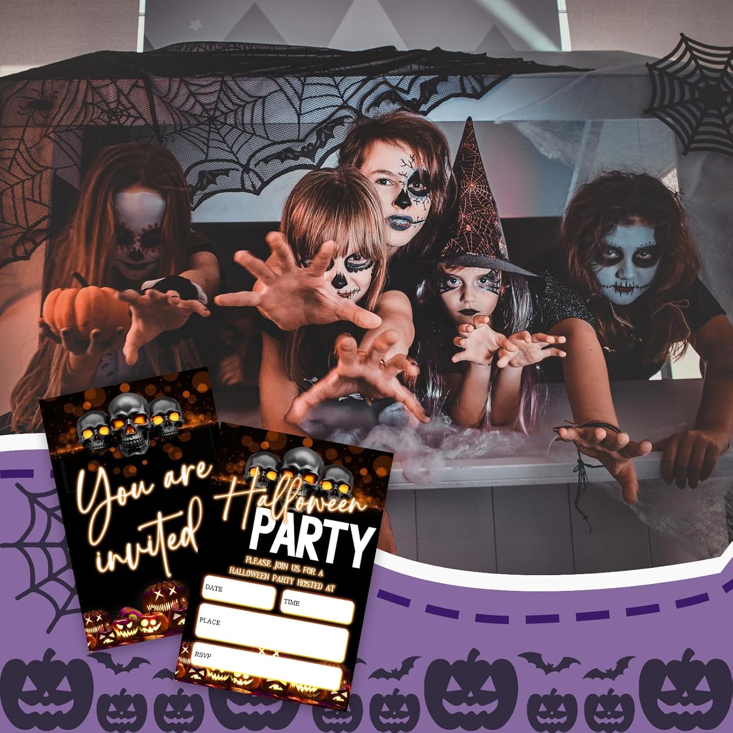 4 x 6 Halloween Party Invitations Skull Design - 25 Cards with Envelopes