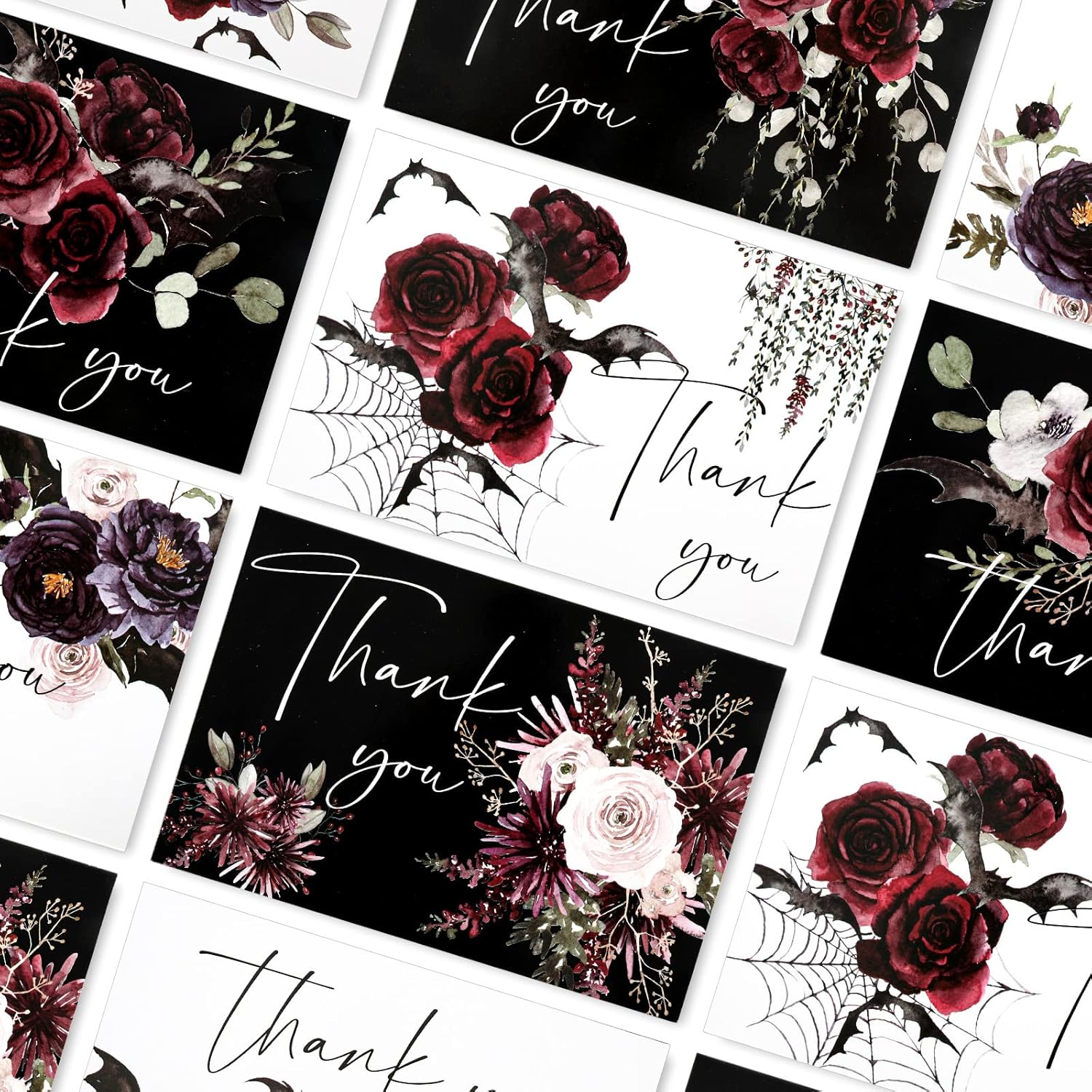 30 Pack Halloween Floral Thank You Cards with Envelopes
