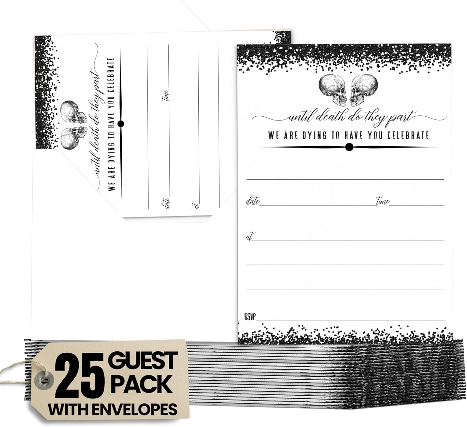 Glam Skull Halloween Invitations with Envelopes - 25 Pack