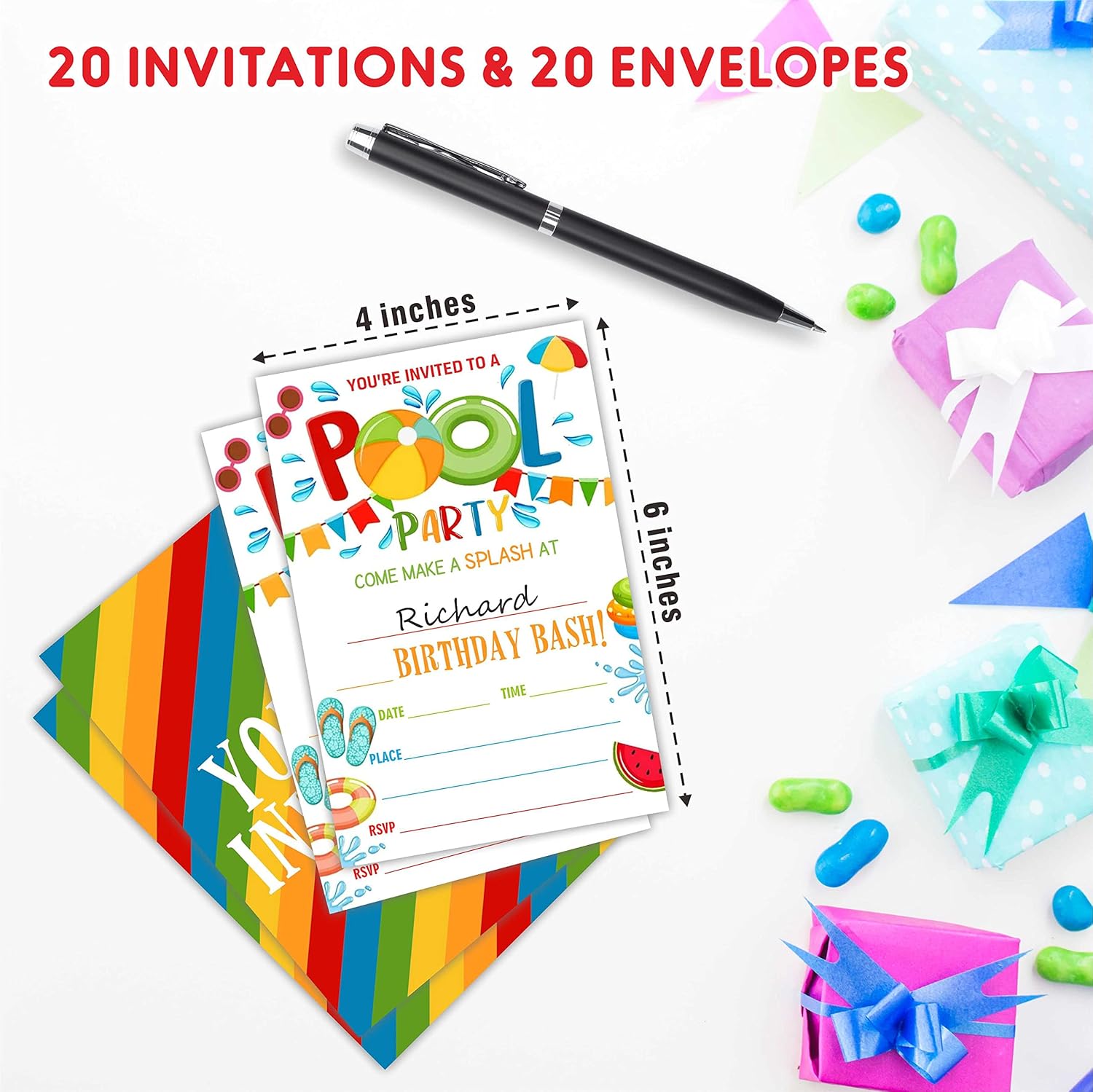 AWSICE Summer Swim Pool Birthday Invites Double-Sided