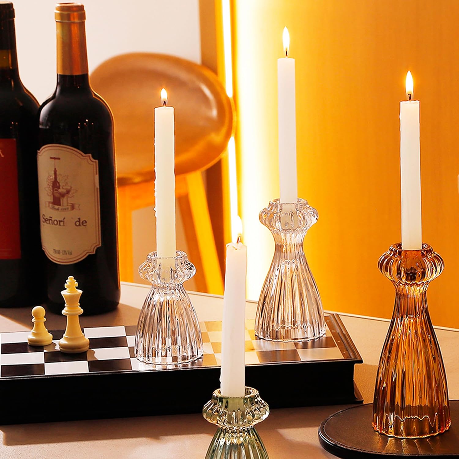 Lysenn Glass Candlestick Holder Set of 3