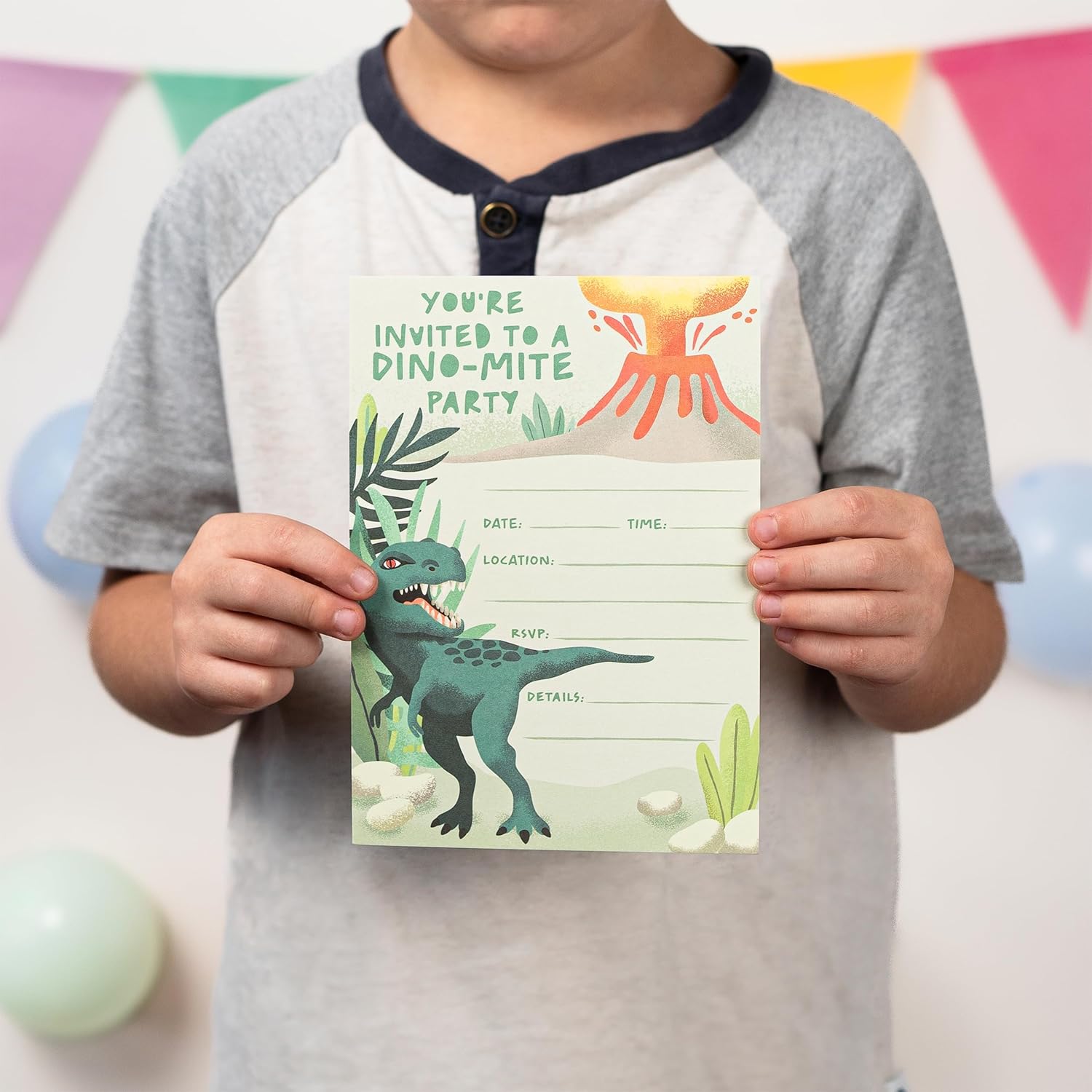 Rileys Co 50-Pack Dinosaur Party Invitations for Kids