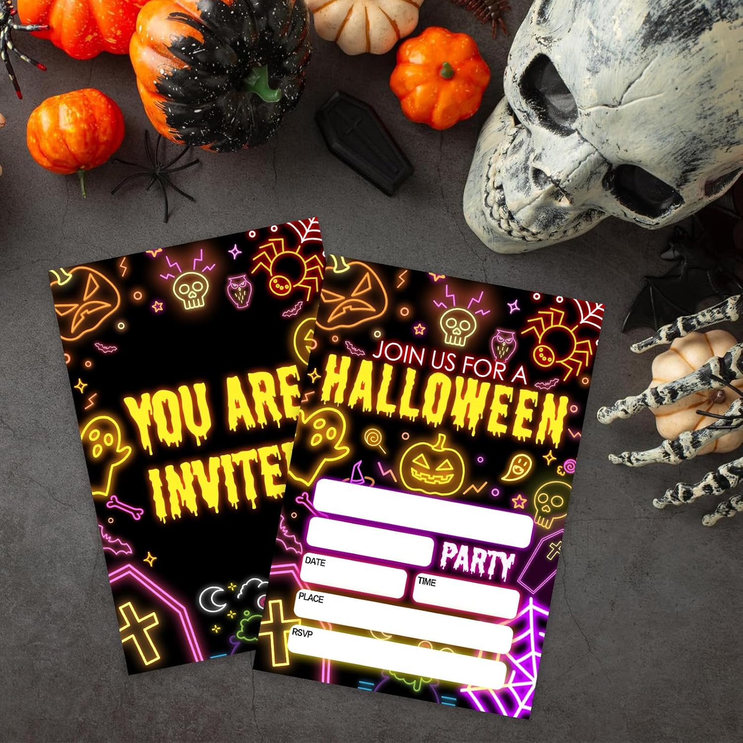 4 x 6 Laser Halloween Party Invitations Neon Style