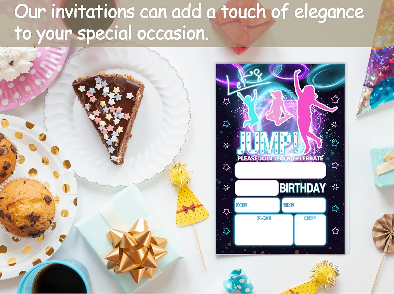Neon Glow Jump Birthday Invitations With Envelopes