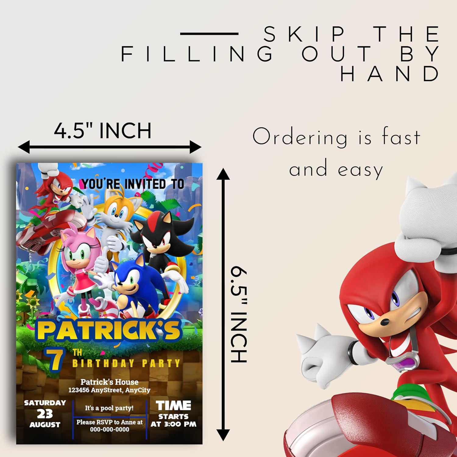 Sonic Birthday Invitations with Envelopes 4x6 Inches