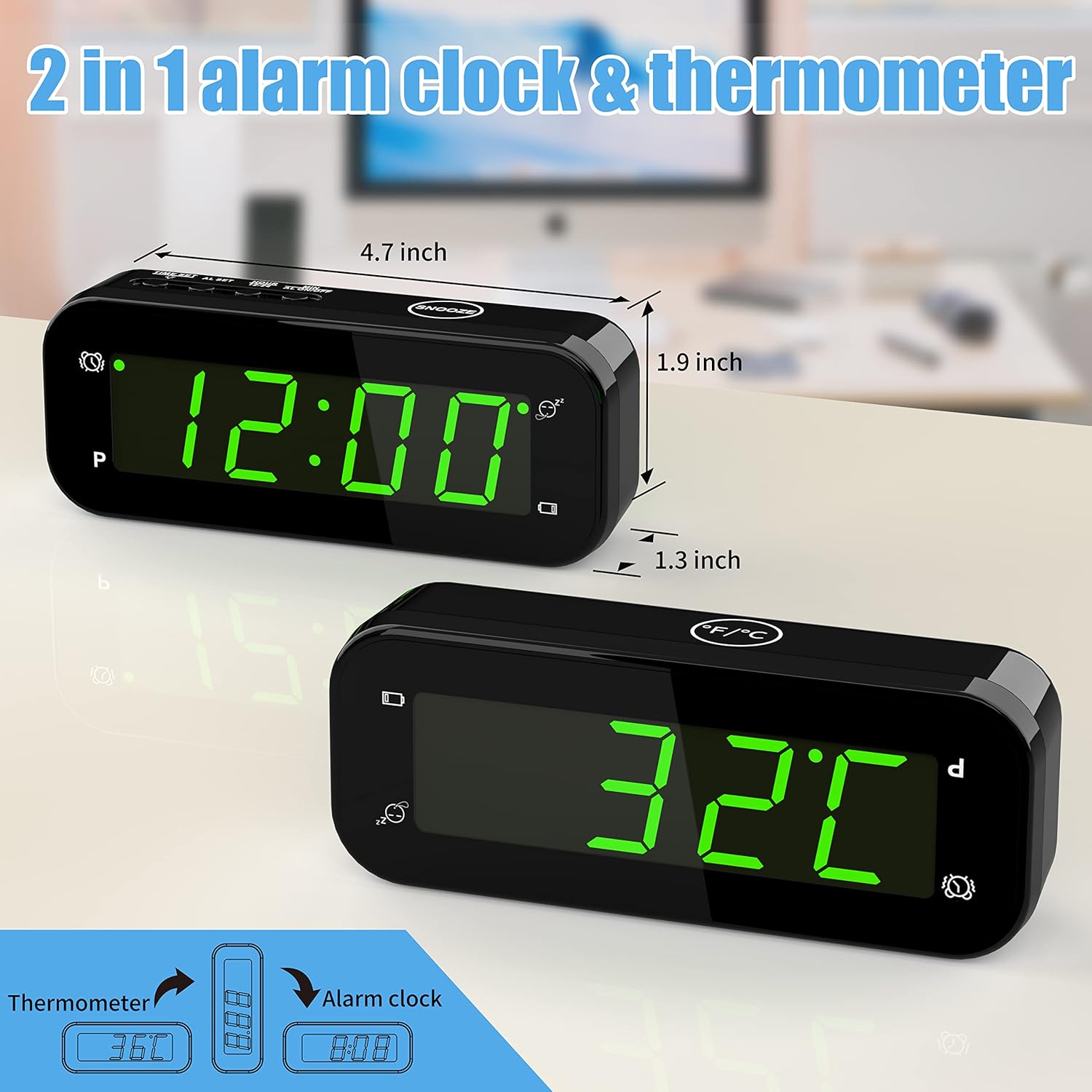 KWANWA 2 in 1 Alarm Clock Thermometer