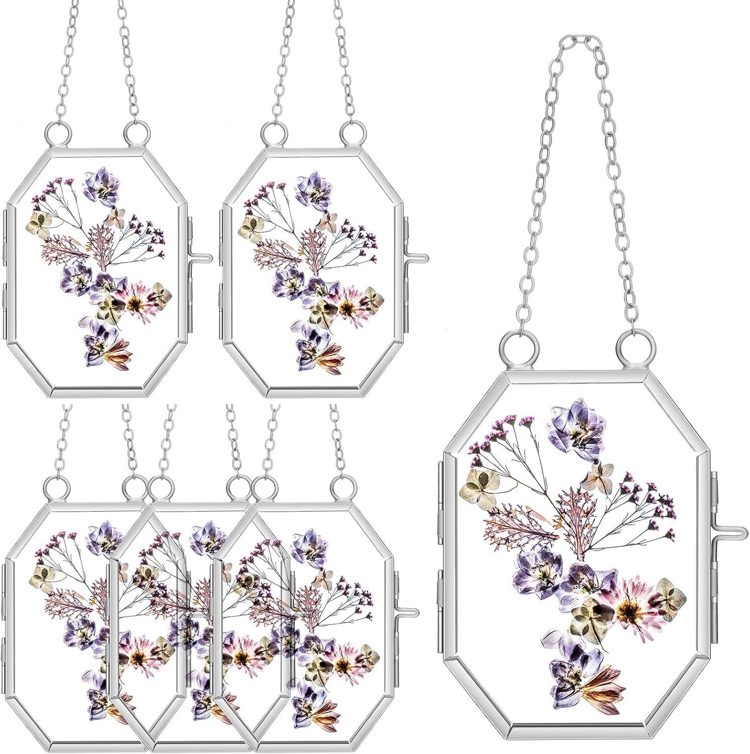Marsui 6pcs Double Glass Frame for Pressed Flowers Silver