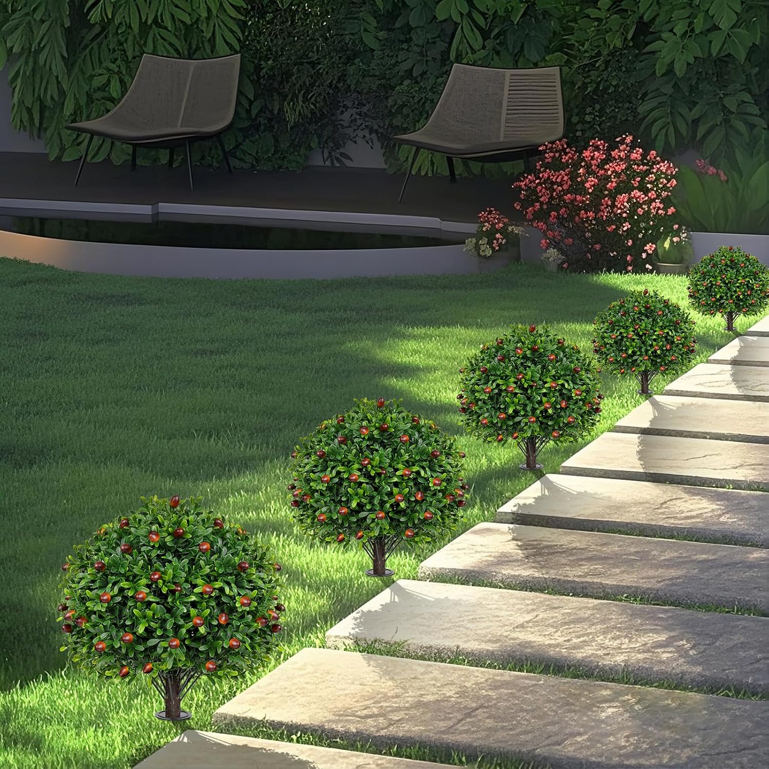 Artificial Boxwood Topiary Set of 2 for Porch and Outdoor