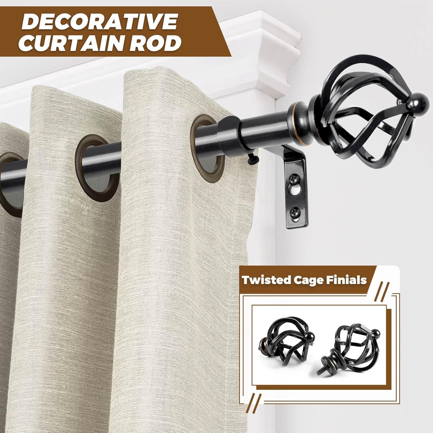 KAMANINA Black Adjustable Curtain Rod 32-58 Inch