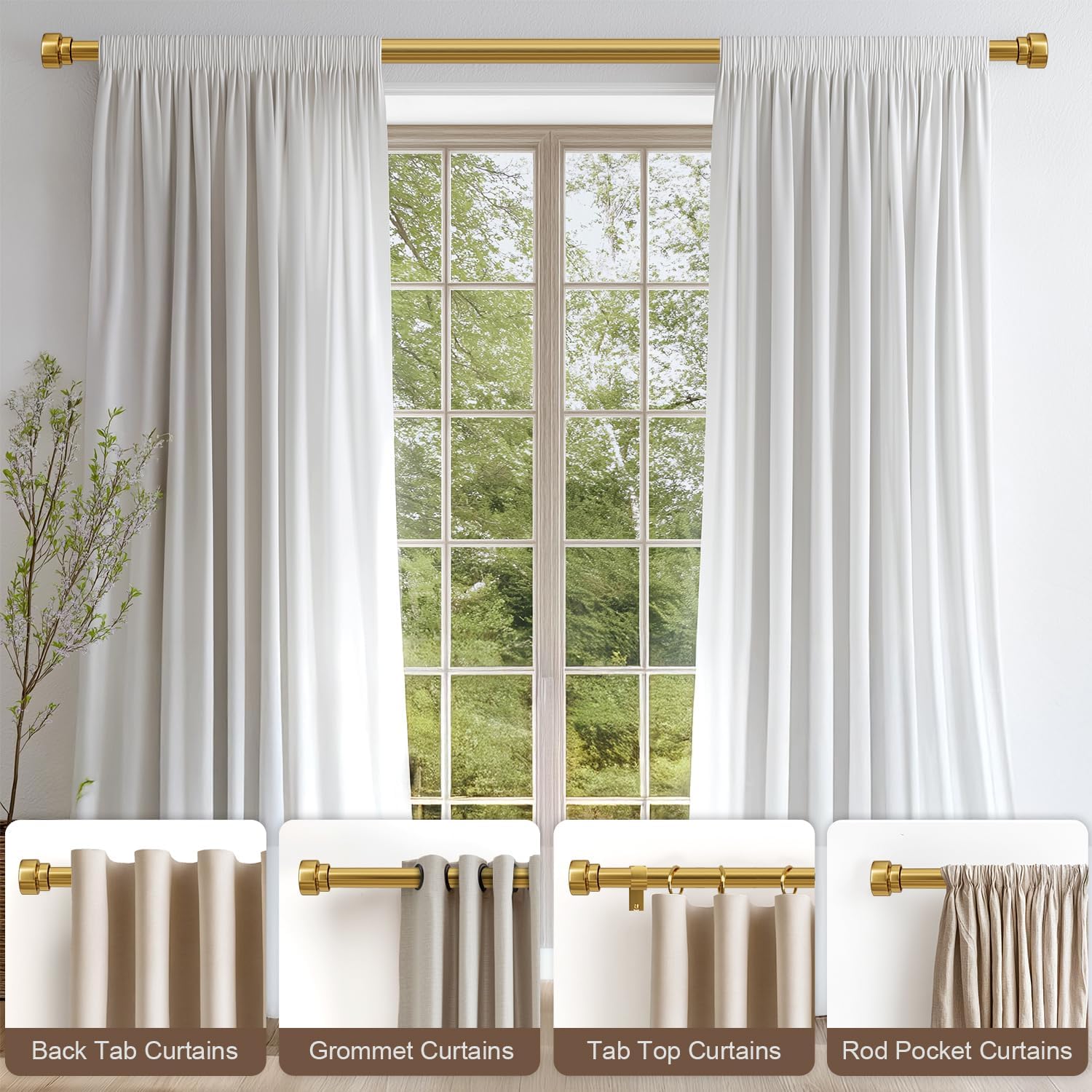 Modern Gold Curtain Rod with Solid Metal Finials 1 Diameter