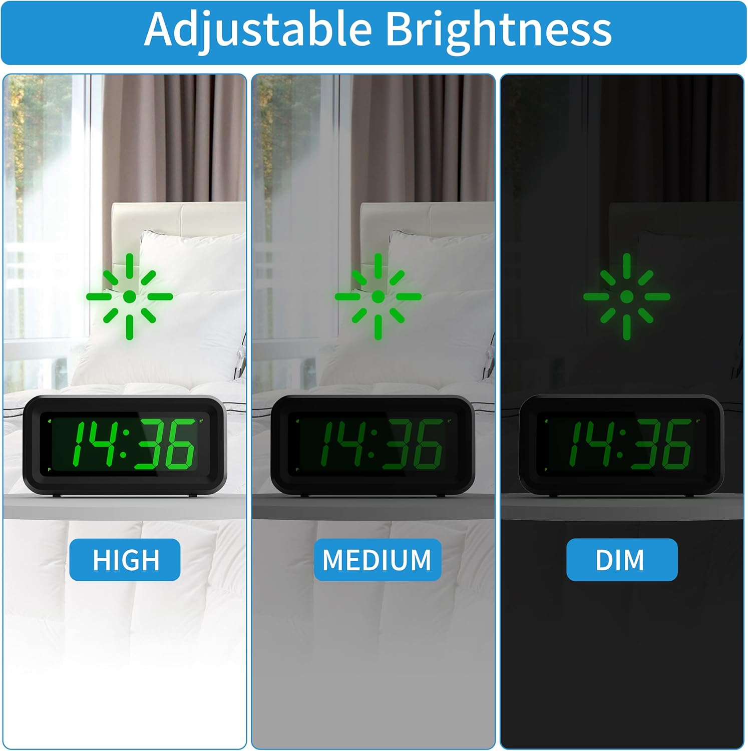 Kwanwa Alarm Clock - Dual Power Auto Night Dim