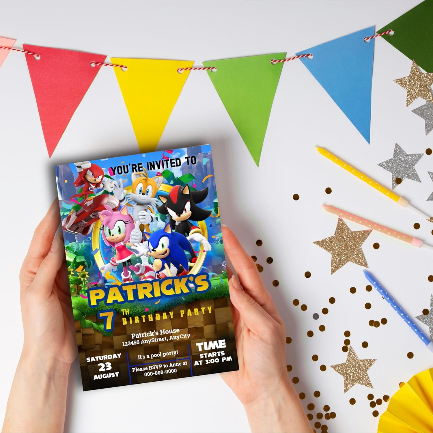 Sonic Birthday Invitations with Envelopes 4x6 Inches