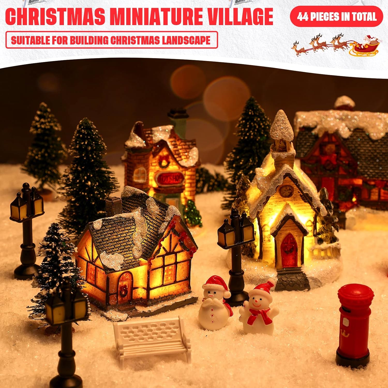 Zubebe 30 Pcs LED Christmas Village Houses Set