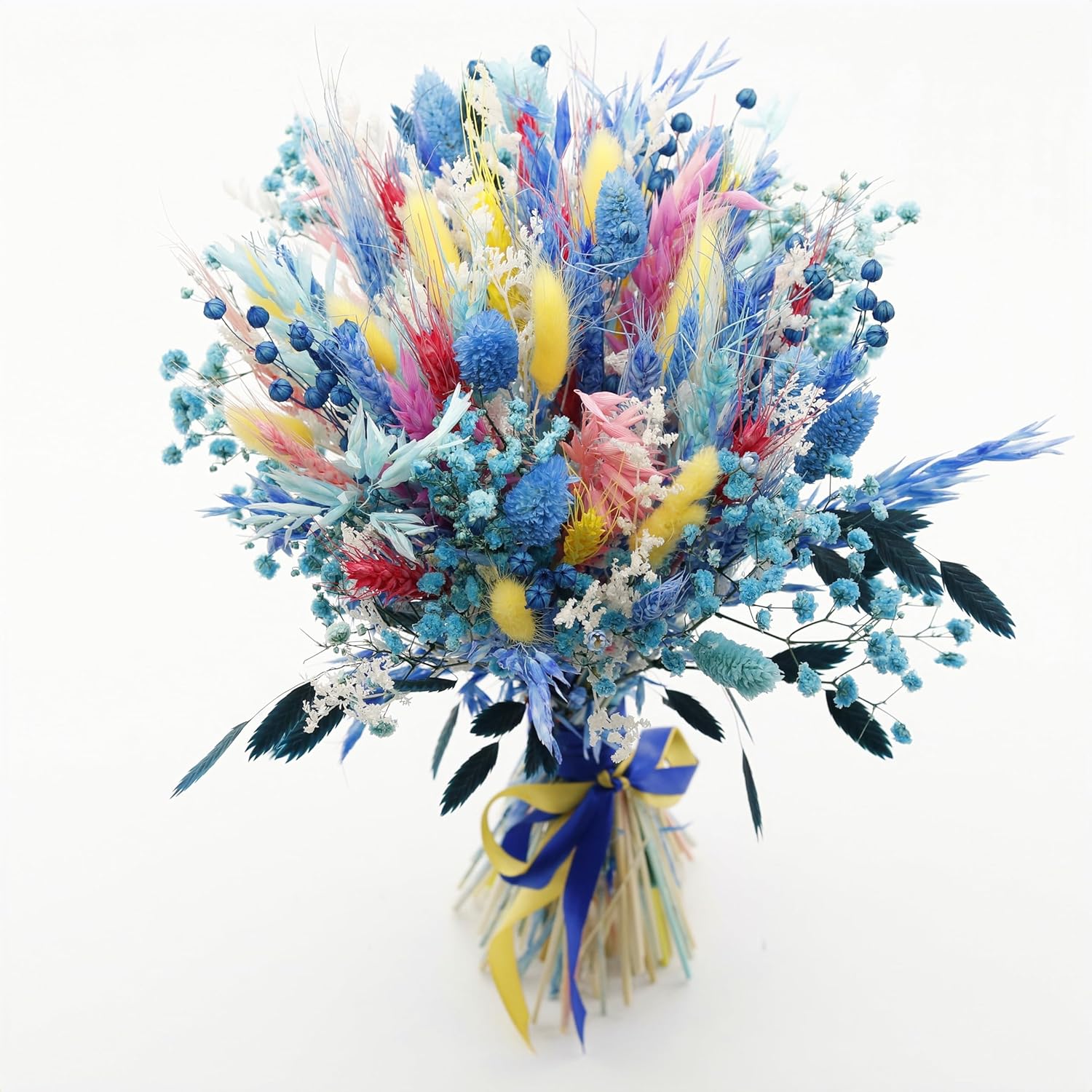 128PCS Dried Flowers and Blue Pampas Grass Bouquet