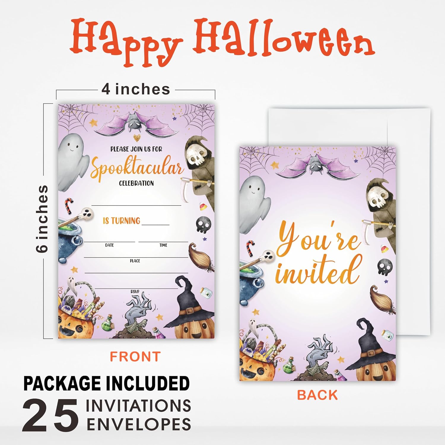 Spooktacular Halloween Party Invitations with Envelopes - 25 PCS Double-Sided Fill-In Style