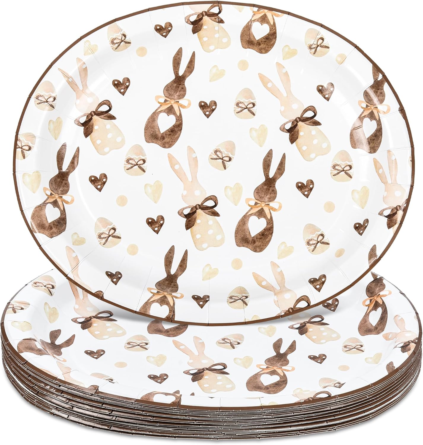 25 Pcs Easter Bunny Oval Paper Plates 10x12 Inch