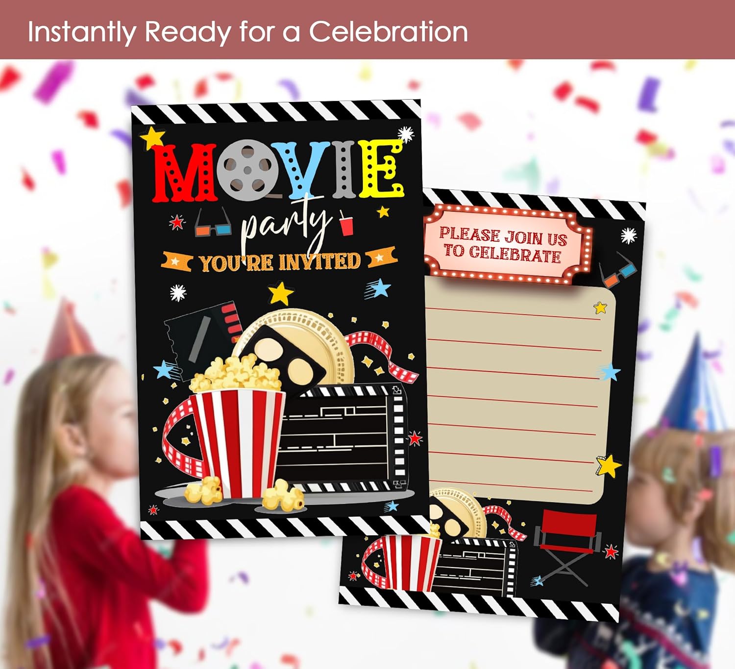 Movie Night Birthday Invitations with Envelopes
