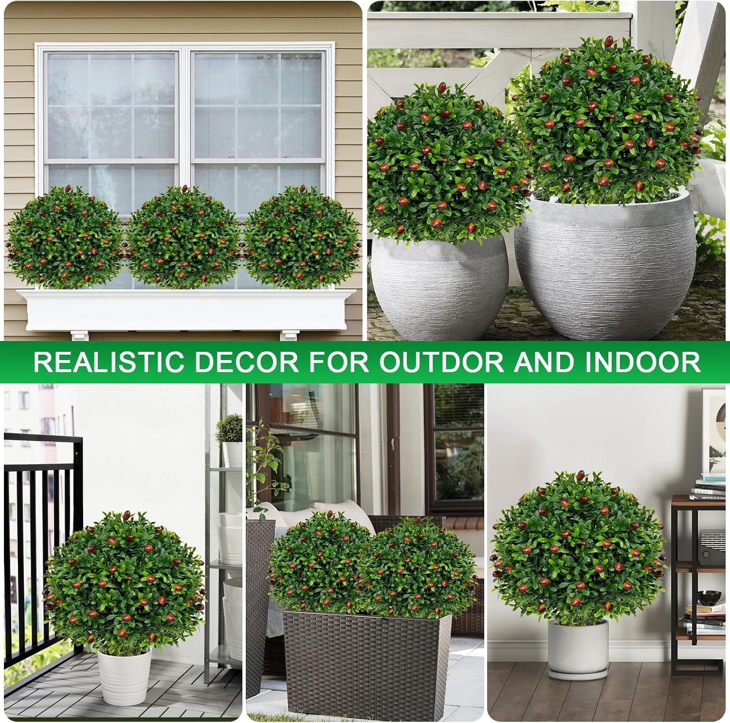 Artificial Olive Boxwood Topiary Ball Trees 2 Set 16 Inch UV Resistant