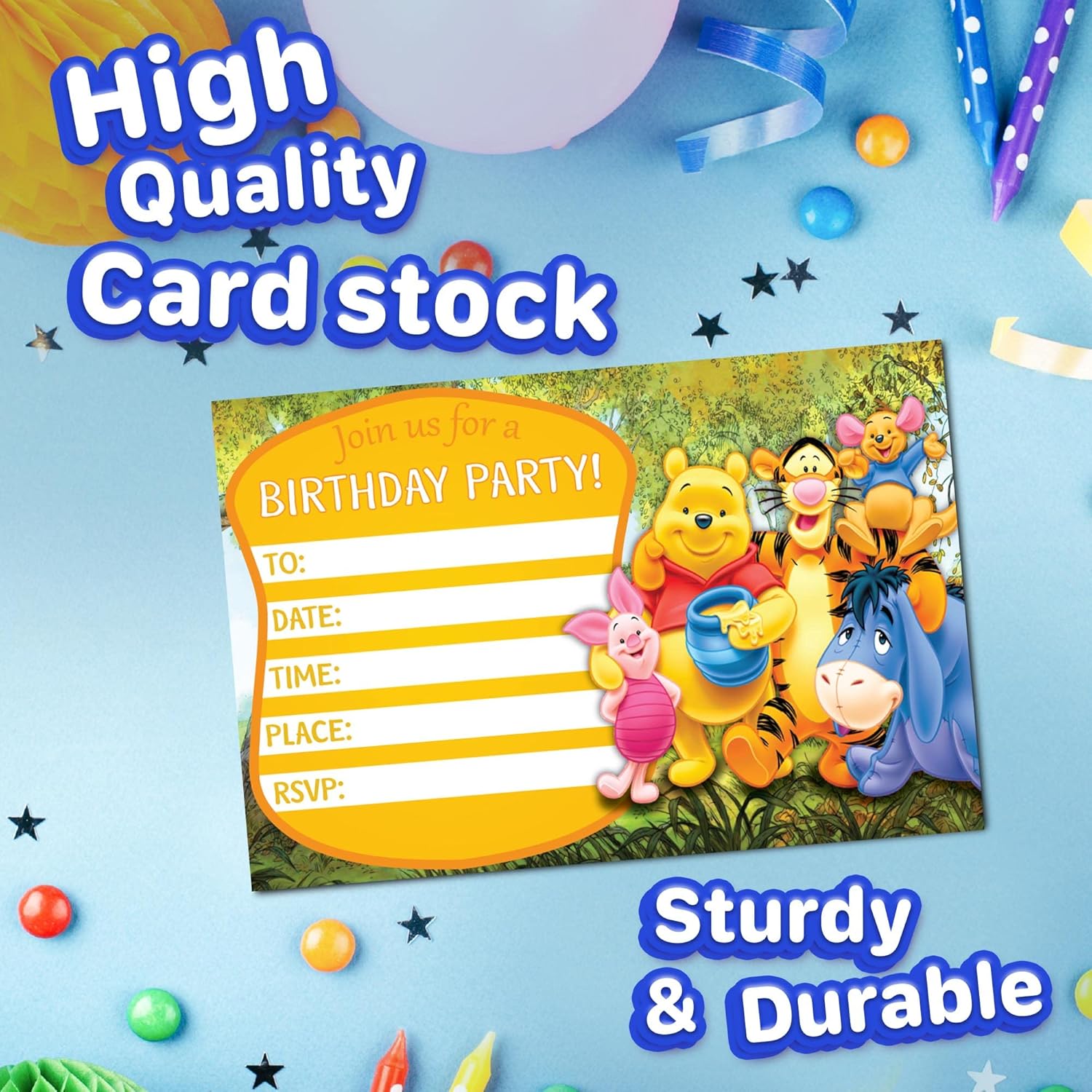 Set of 20 Honey Bear Birthday Invitations with Envelopes