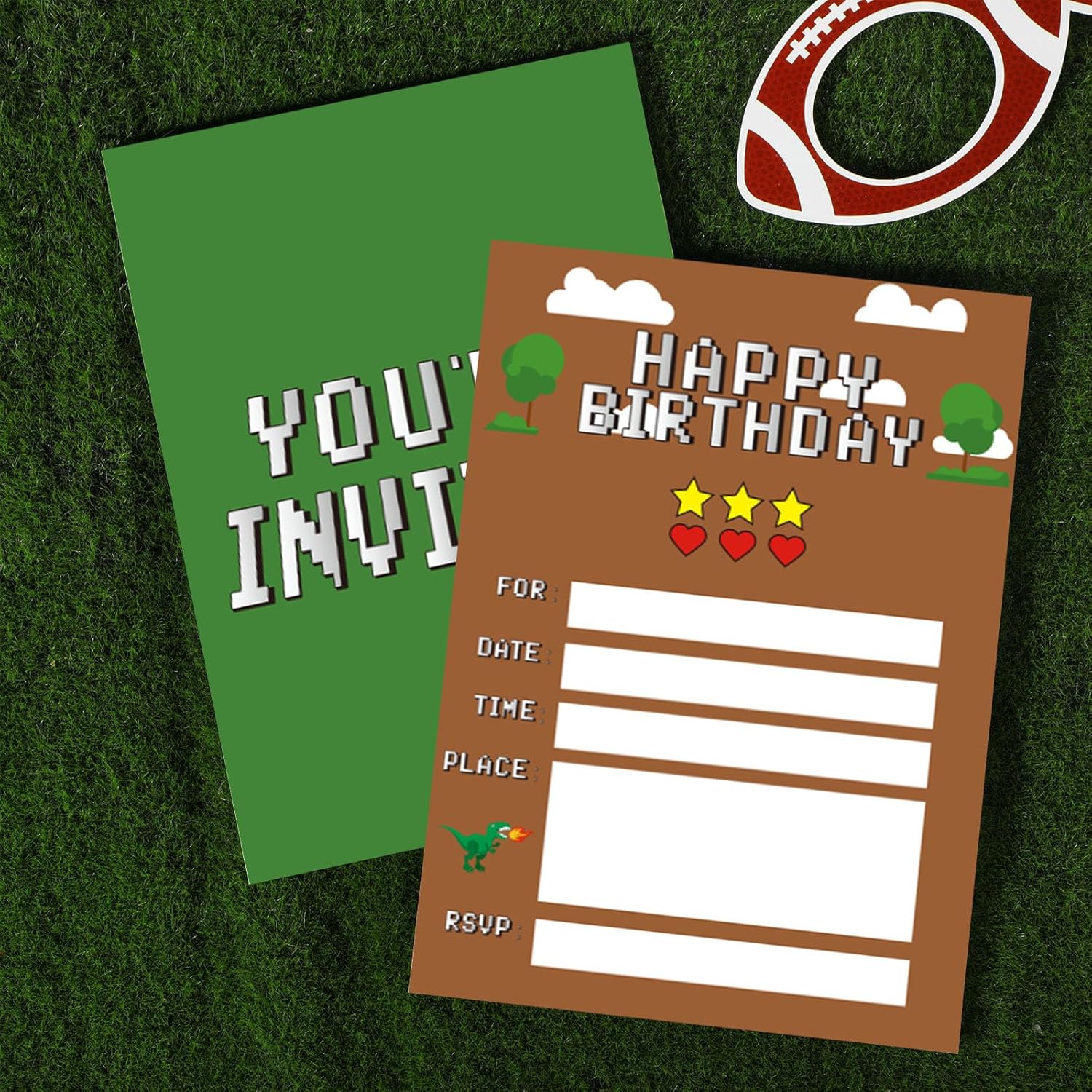 25 Piece Pixel Game Birthday Invitations with Green Envelopes