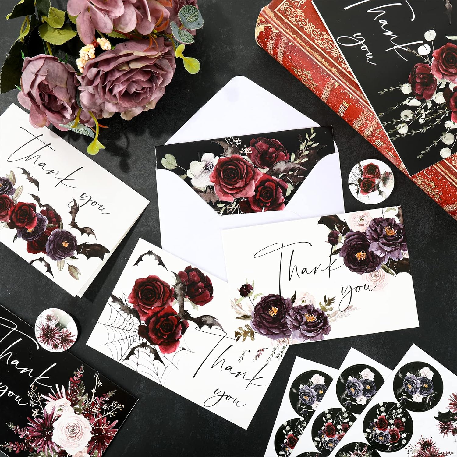30 Pack Halloween Floral Thank You Cards with Envelopes